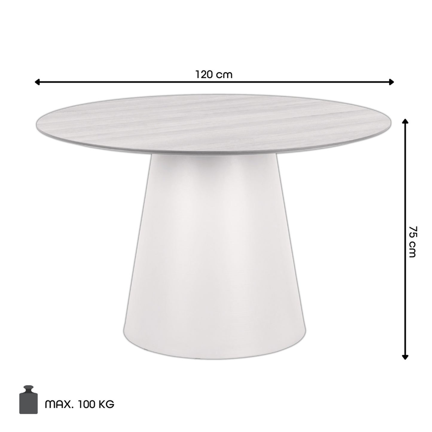 Bosco Dining Table Round Modern Steel Base & Wood Veneer - Natural Oak /Cashmere