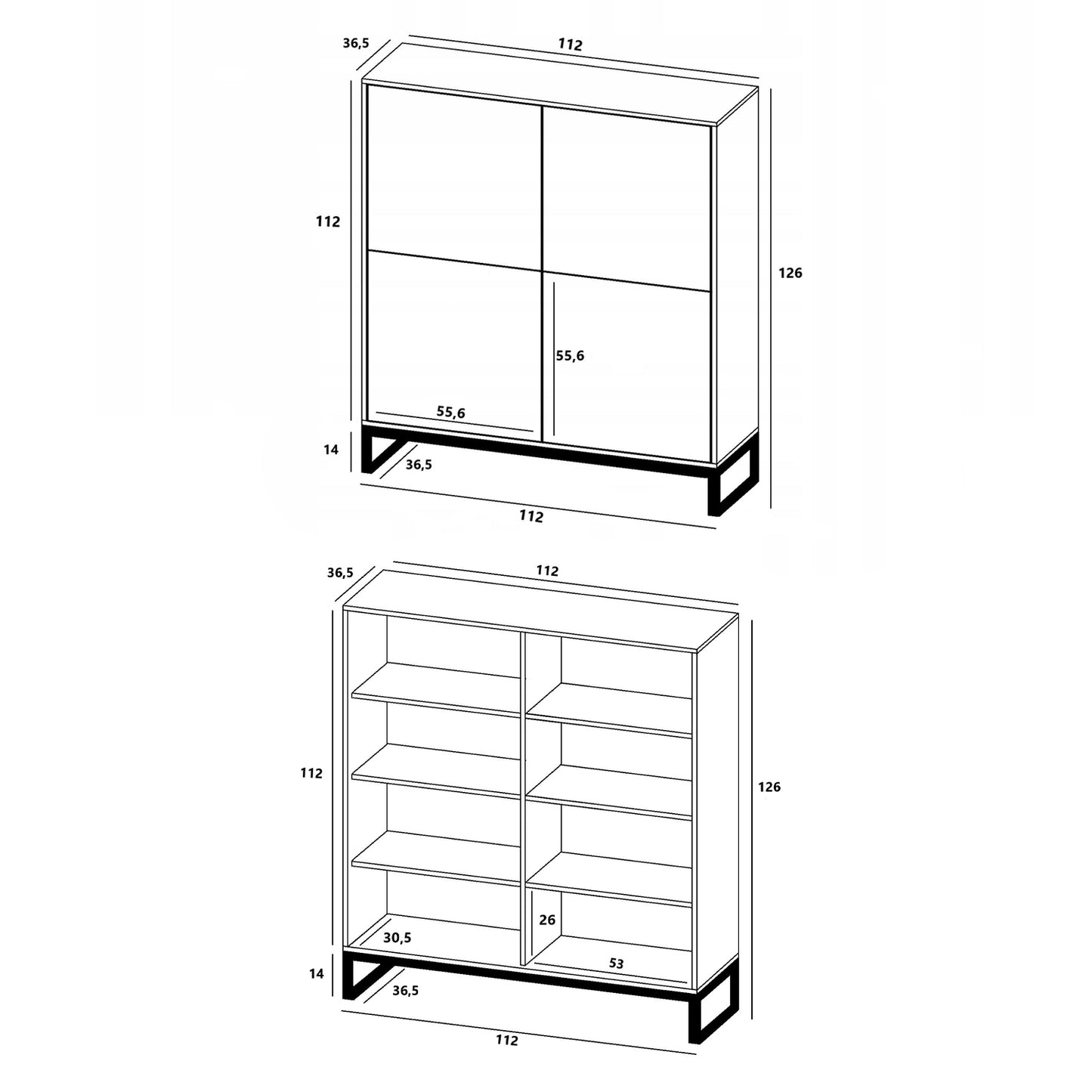 Elpis Glamour 4 Door Sideboard Push-to-Open Cabinet - Navy Matt / Black Frame