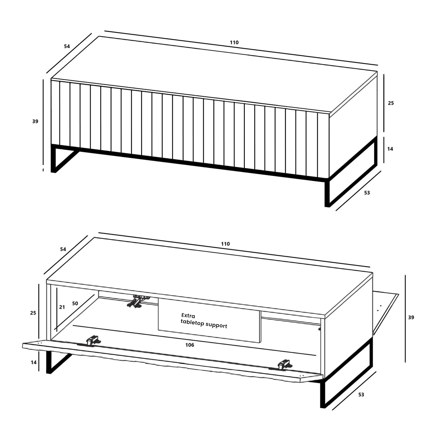 Elpis Glamour Coffee Table with Storage 110 cm - Navy Matt / Black Frame
