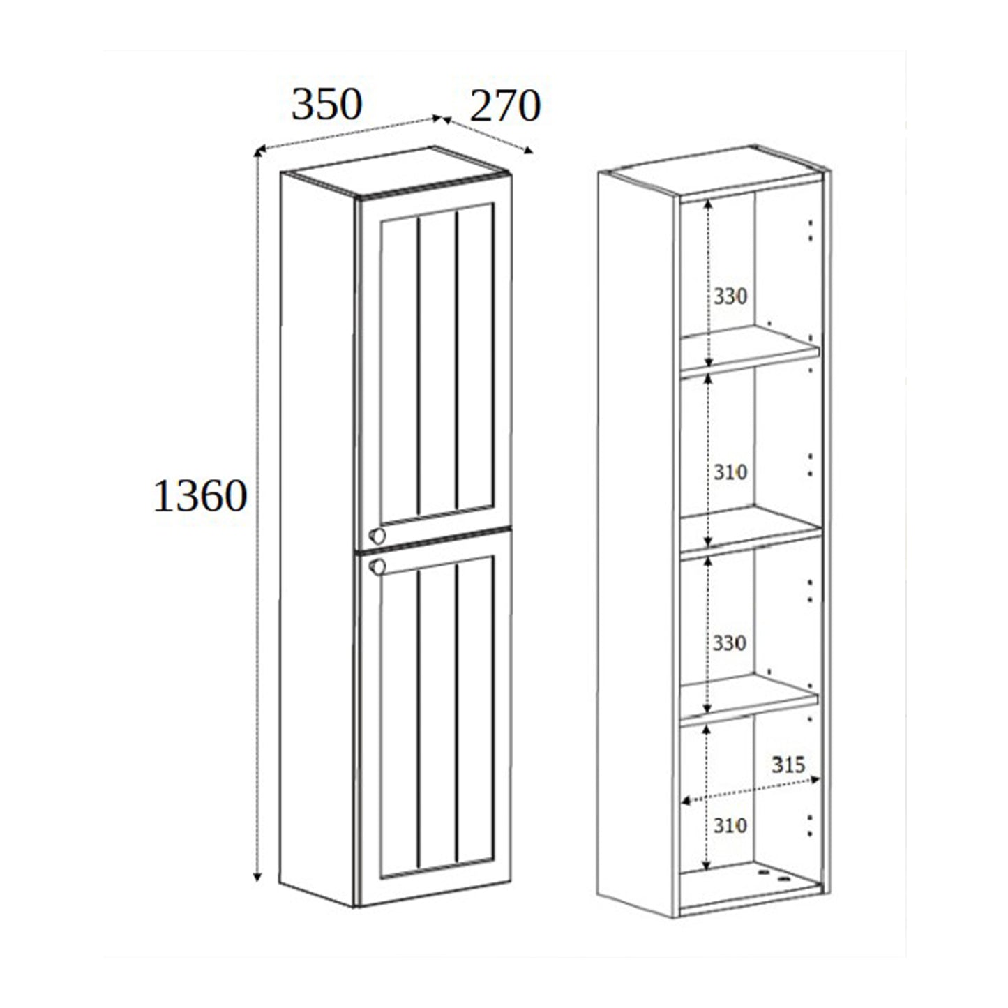 Gusto Scandi Style Tall Bathroom Wall Cabinet - Black