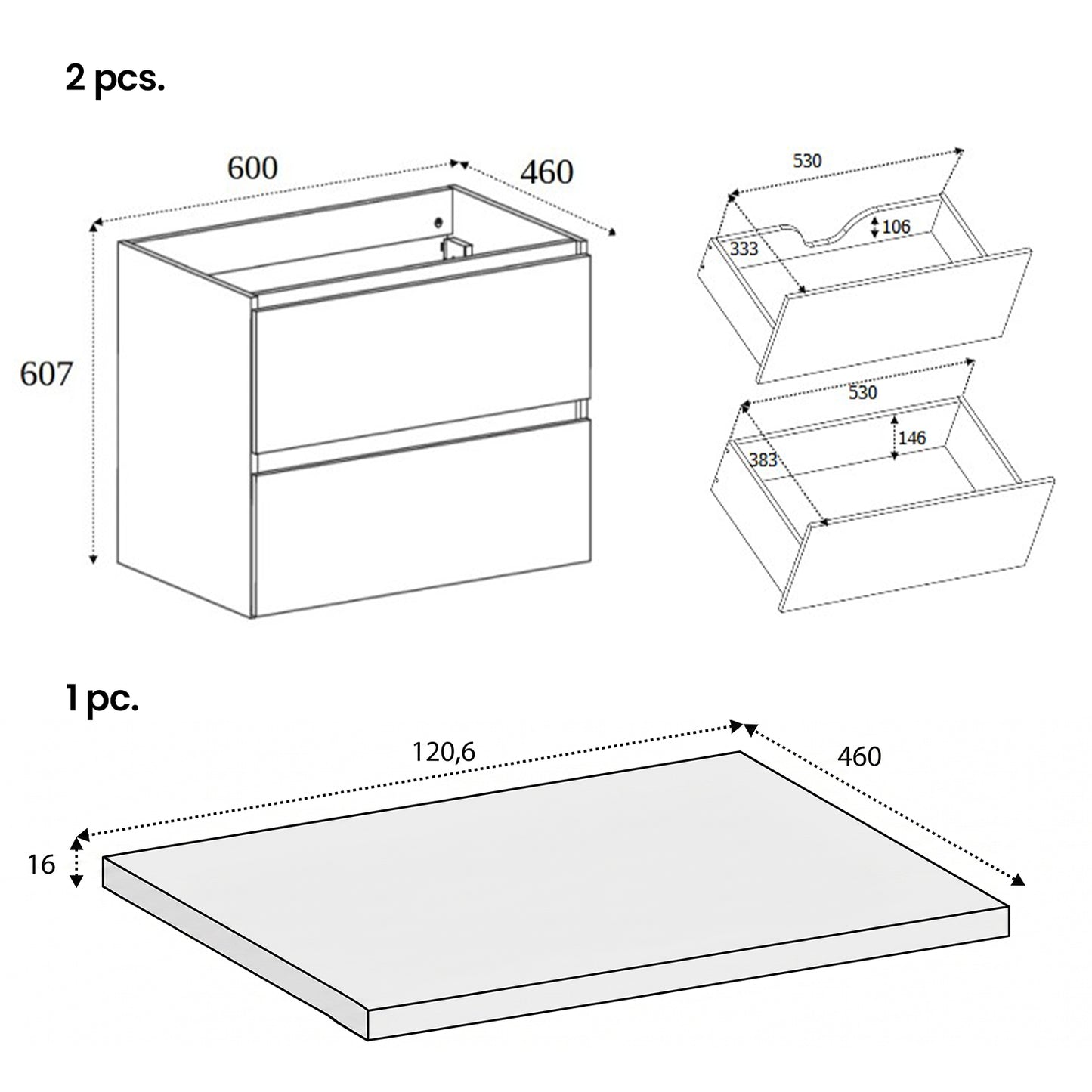 Simple Minimalist Bathroom Vanity Cabinet 120cm with Worktop Basins - Cashmere