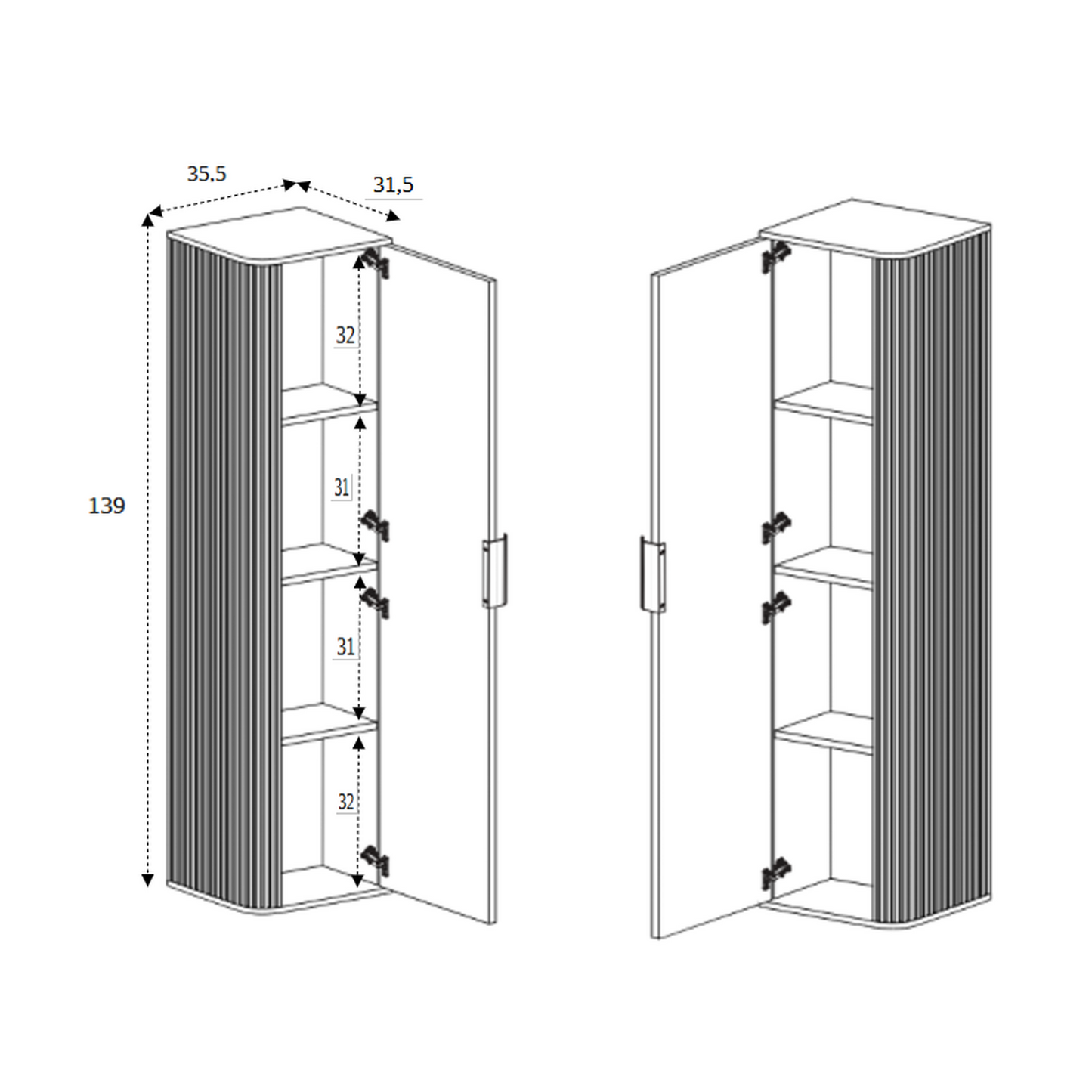Elegance Glamour Style Tall Bathroom Wall Cabinet - Black