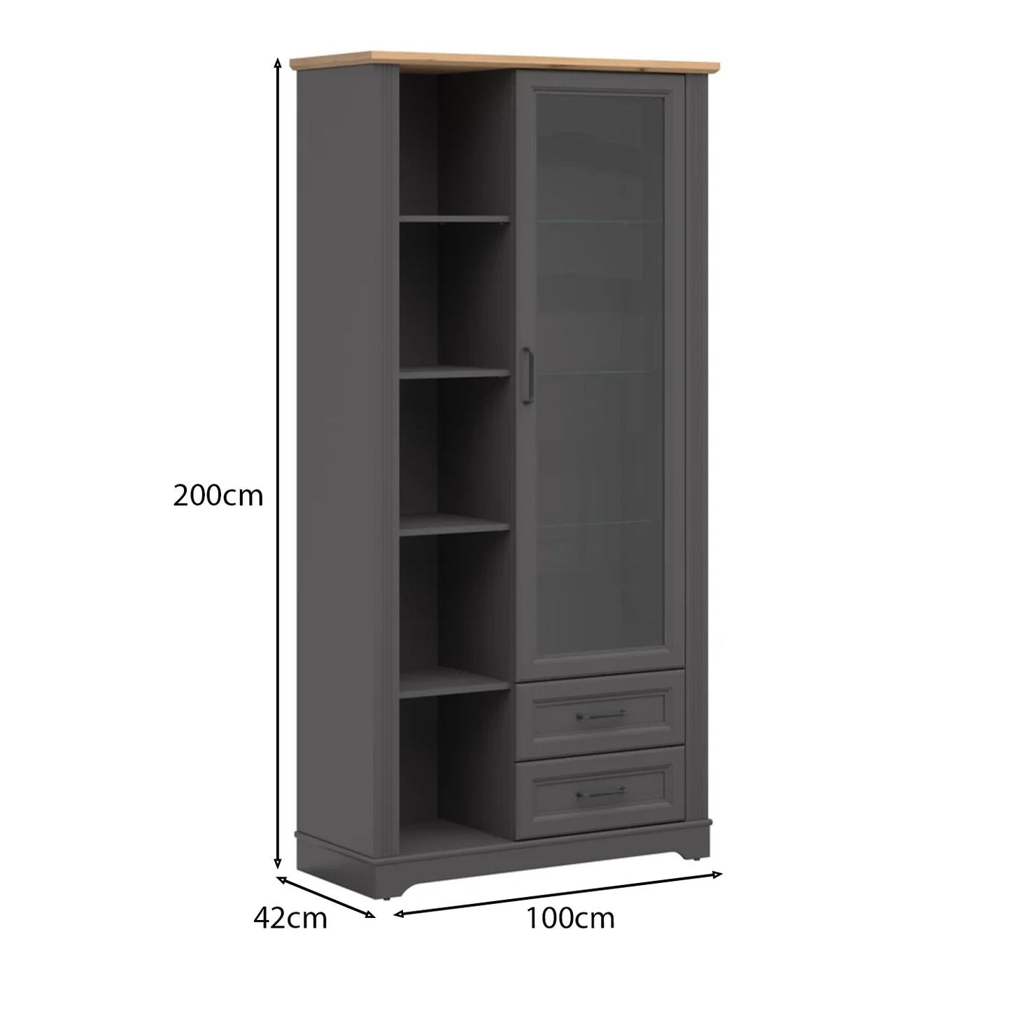 Toya Tall Showcase Cabinet with Glass Door - Graphite / Artisan Oak