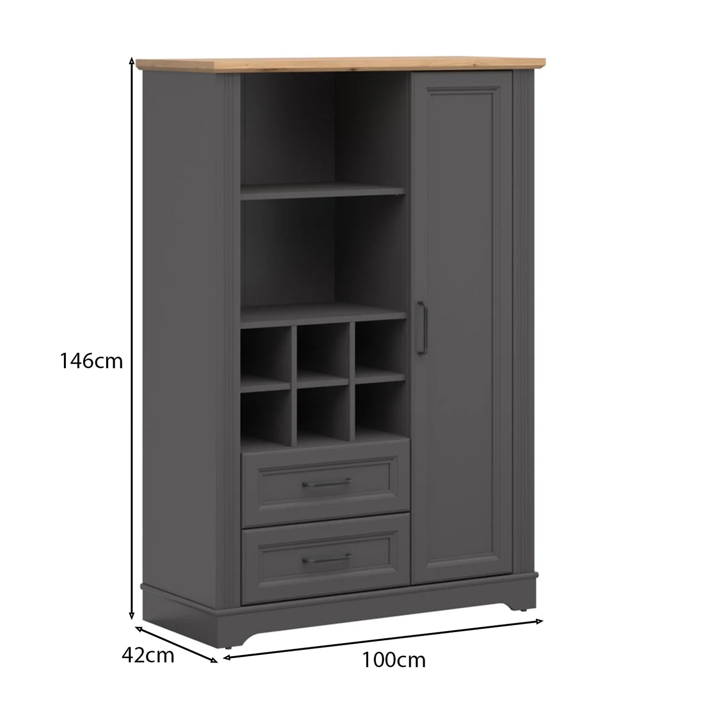 Toya Tall Storage Cabinet with Shelves, Drawers - Graphite / Artisan Oak