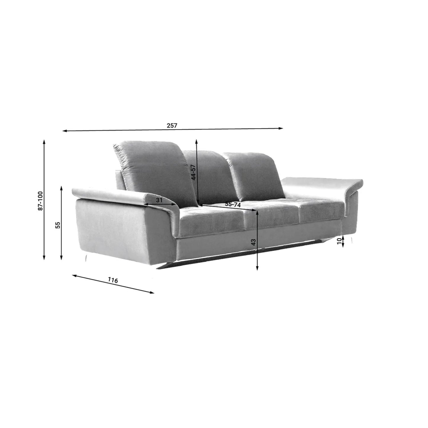 Barcelona Sofa with a Sliding Seat and Sleeping Function-Dark Grey