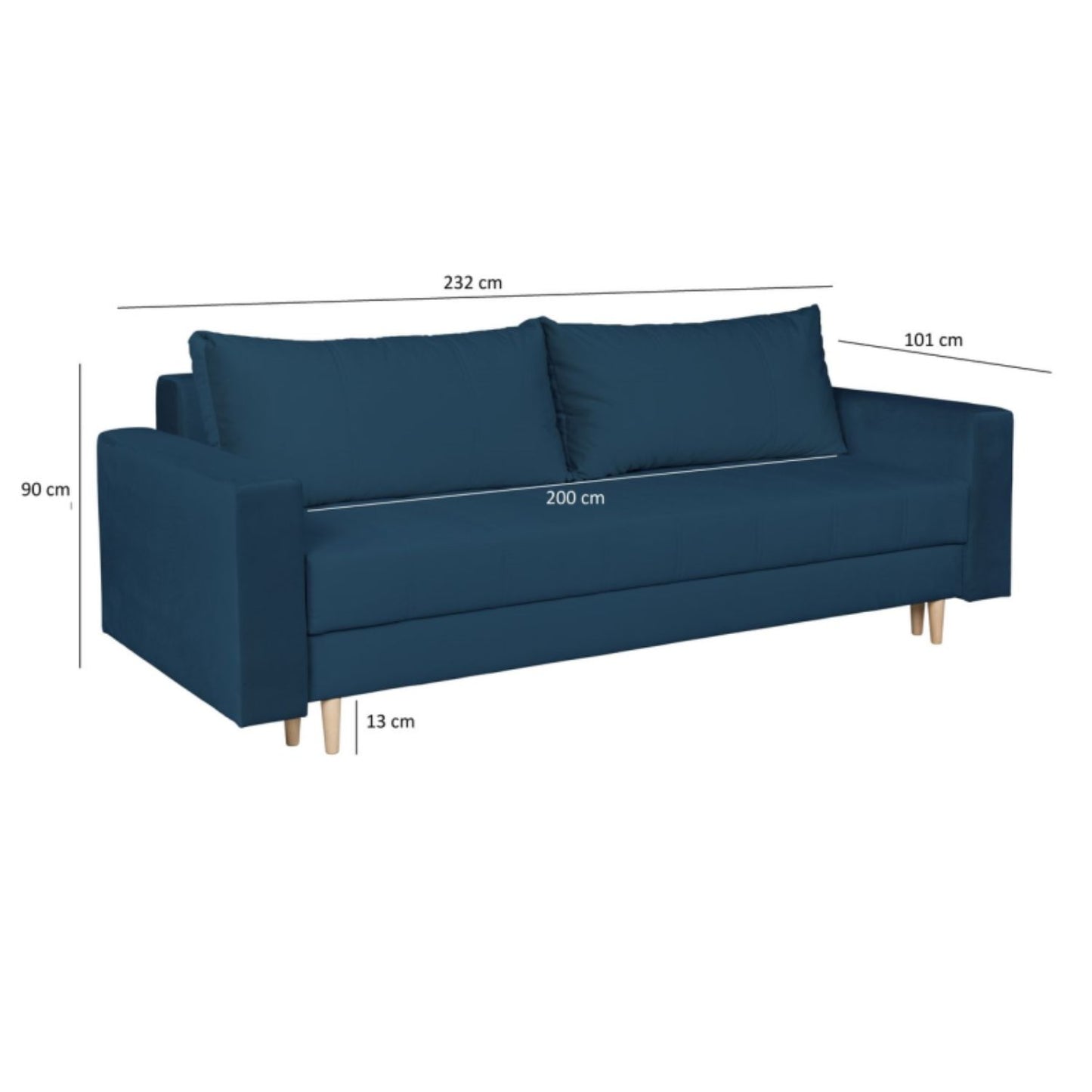Silla 3 Seater Sofa Bed with Storage - Navy Blue