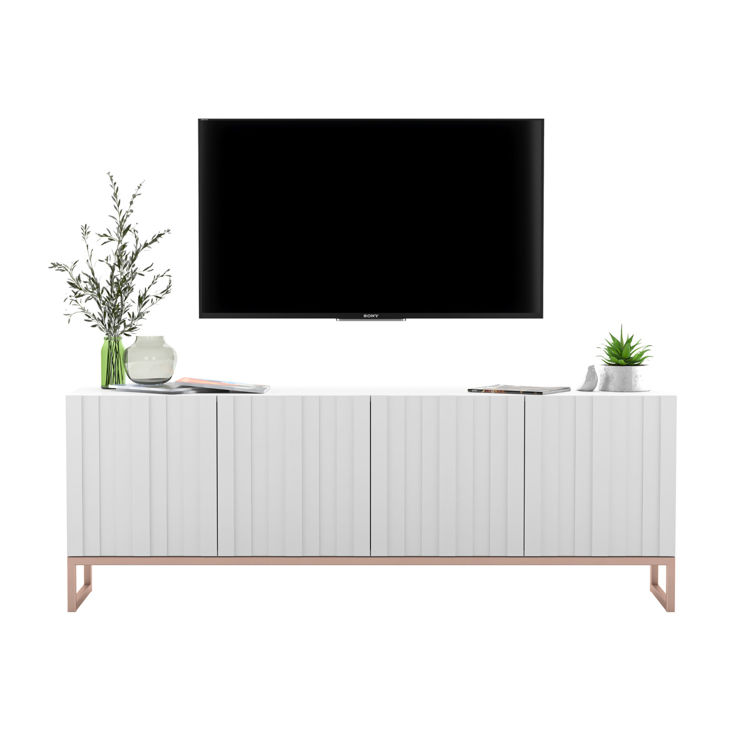 Elpis Glamour TV Cabinet Media Unit with Storage - White / Copper Frame