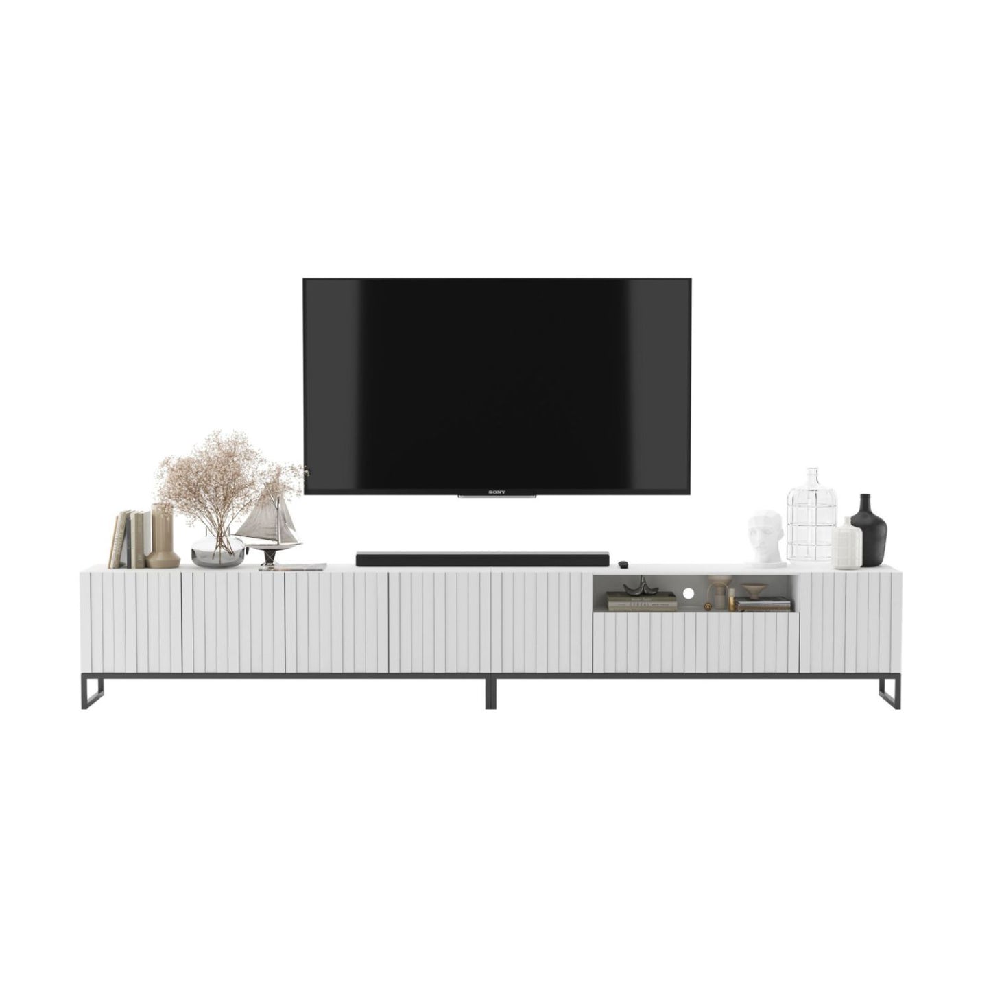 Elpis Glamour TV Cabinet Media Unit Extra Long 300 cm - White Matt / Black Frame