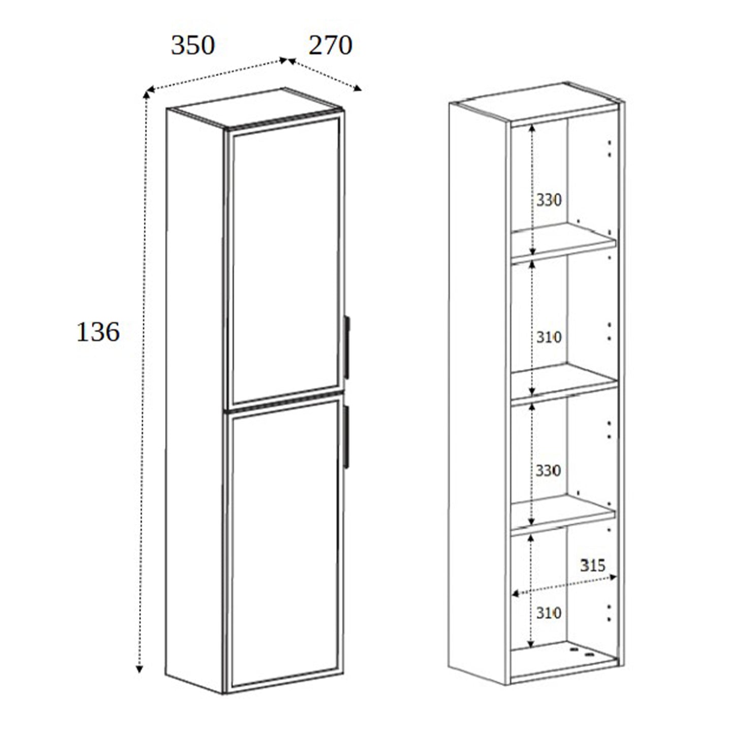 Simple Modern 2 Cabinets Set Vanity Unit 120cm with Worktop & Tall Cabinet 136cm - Cashmere