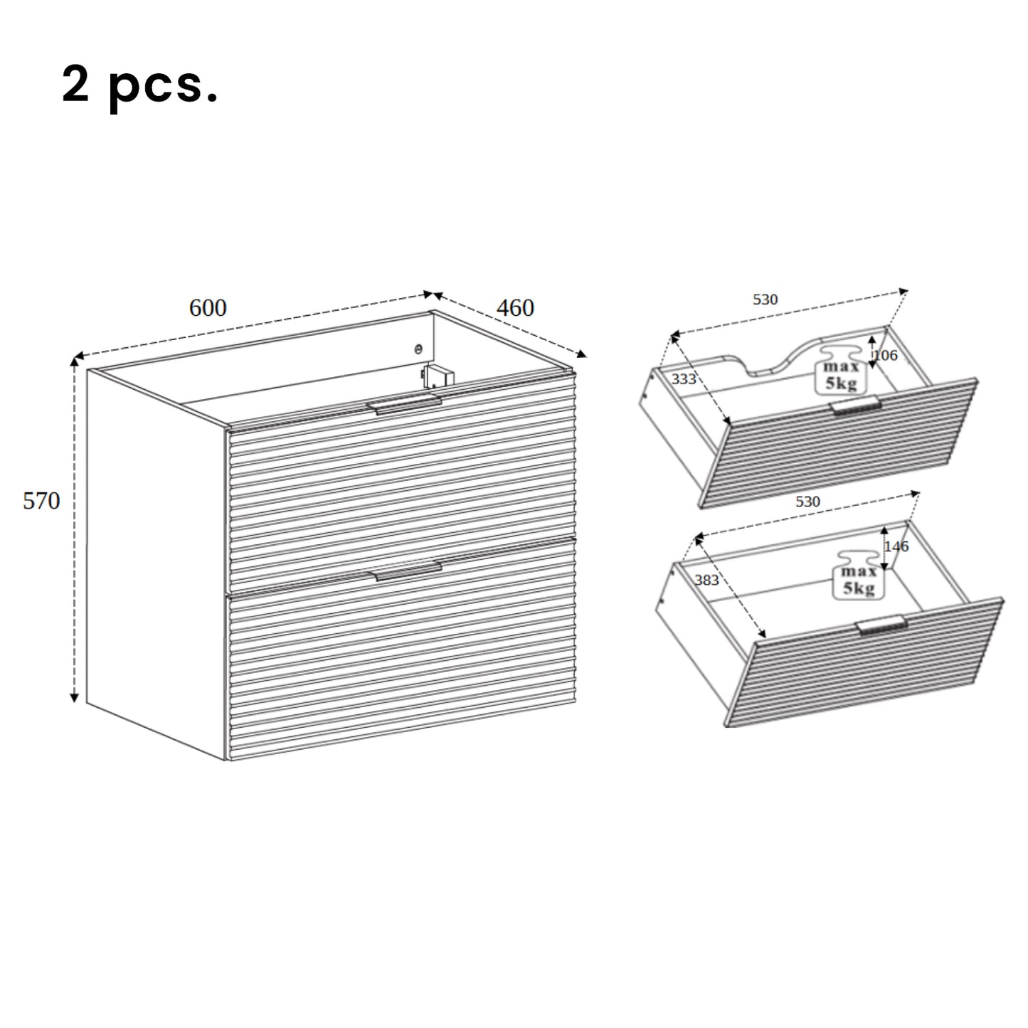 Loft Modern Style Ribbed Door 120cm Bathroom Cabinet Vanity Unit with Worktop - Gold Craft Oak