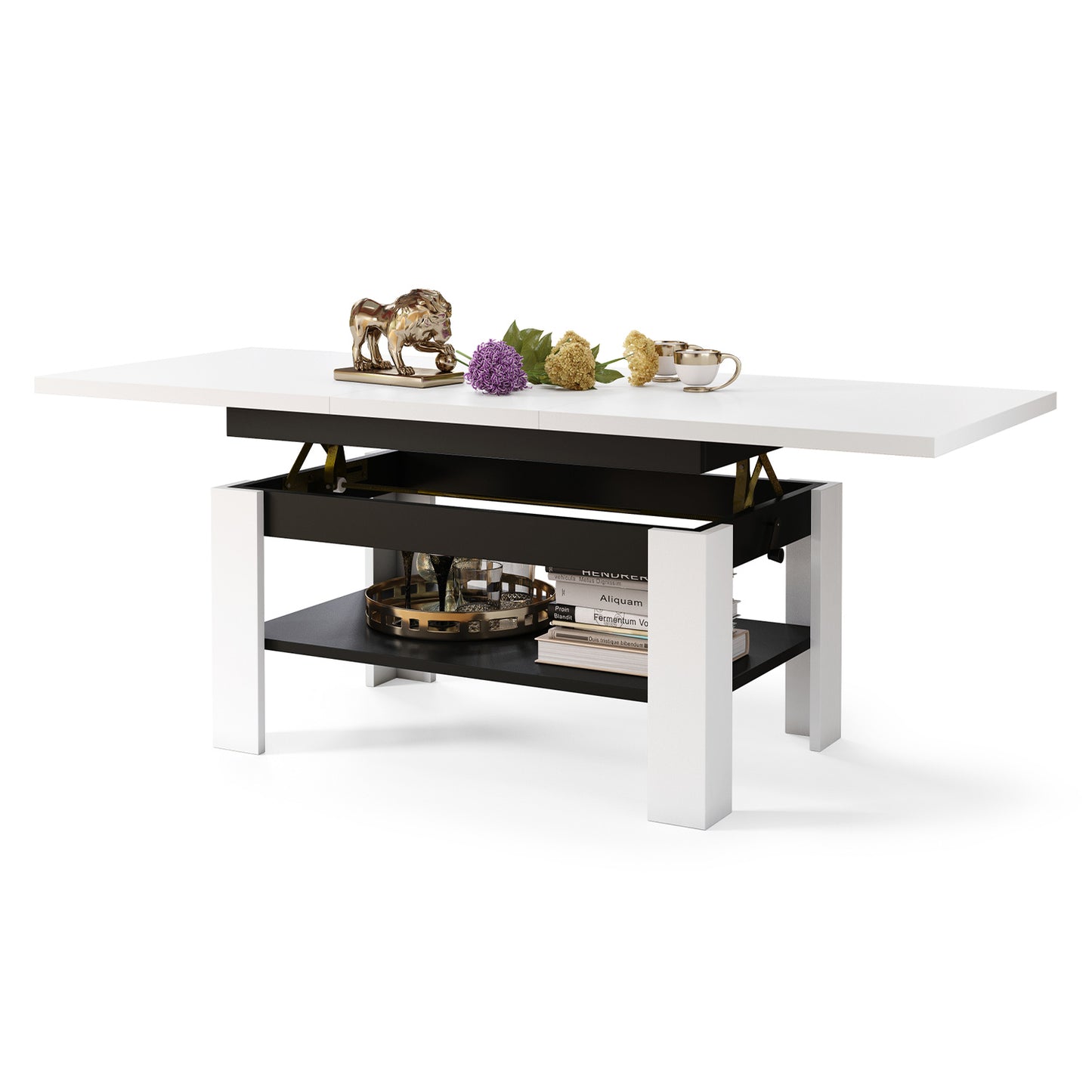 Runa 2 in 1 Extending Coffee / Dining Table 130-170cm - White / Black