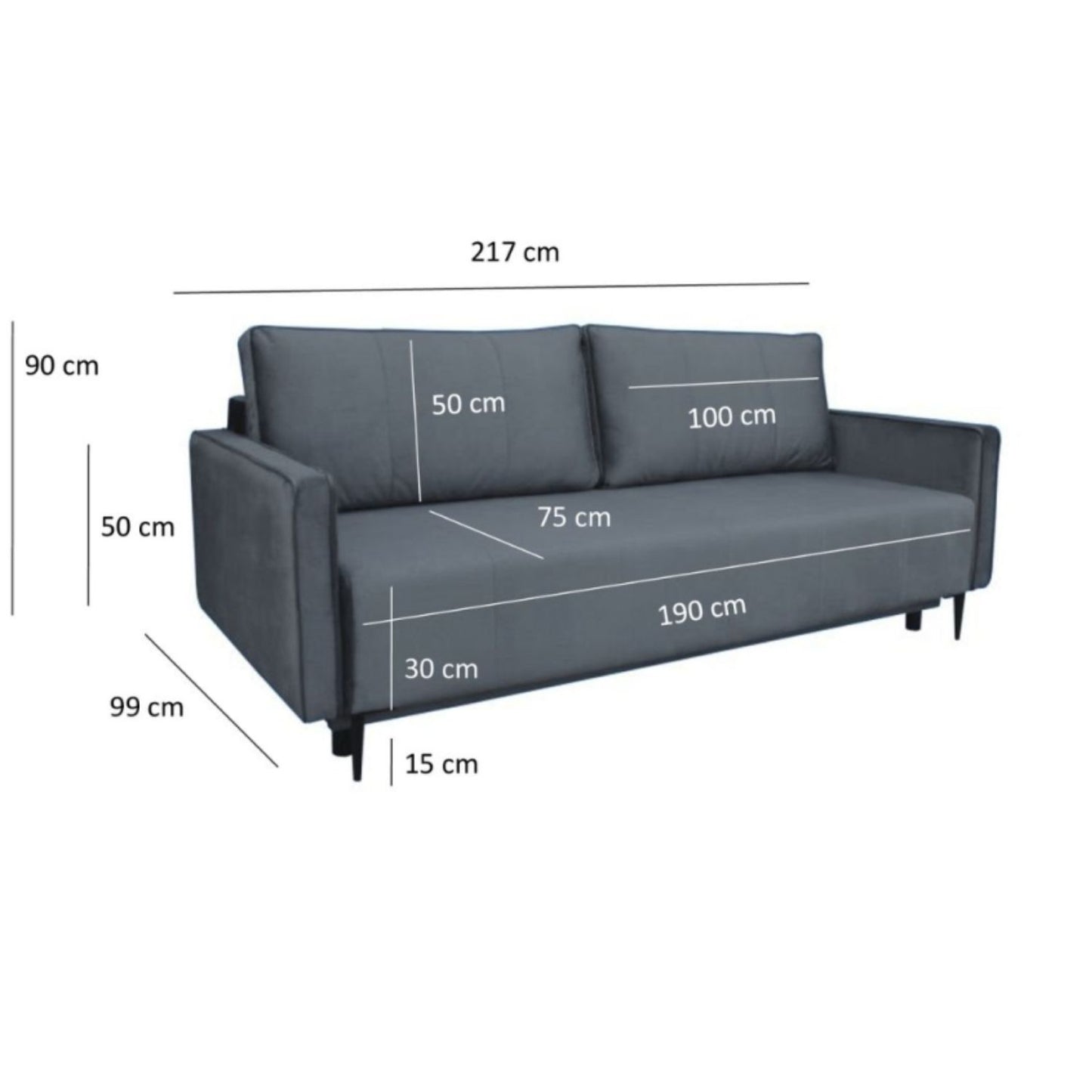 Calmo 3 Seater Sofa Bed with Storage -Grey