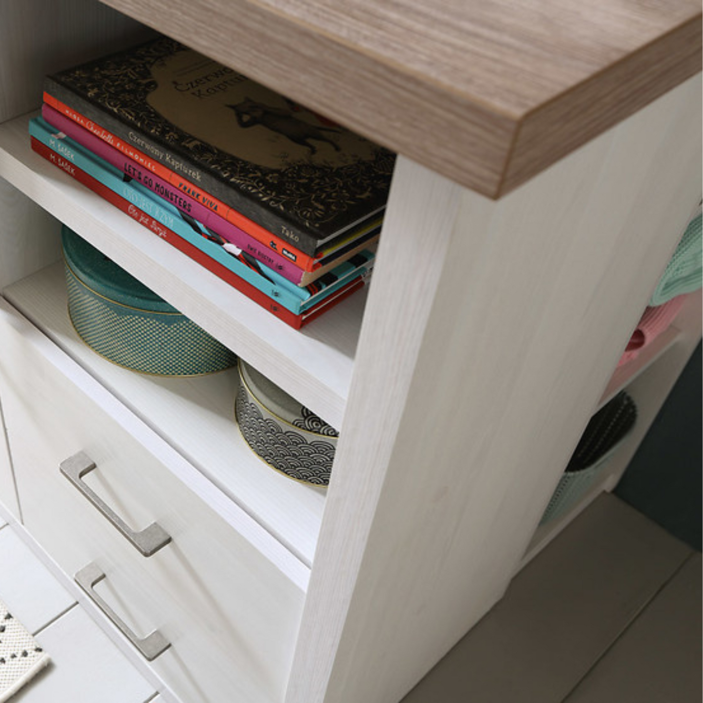 Loca Baby Chest of Drawers 107cm with Doors and 2 Drawers - Sibiu Larch / Dark Sonoma Oak