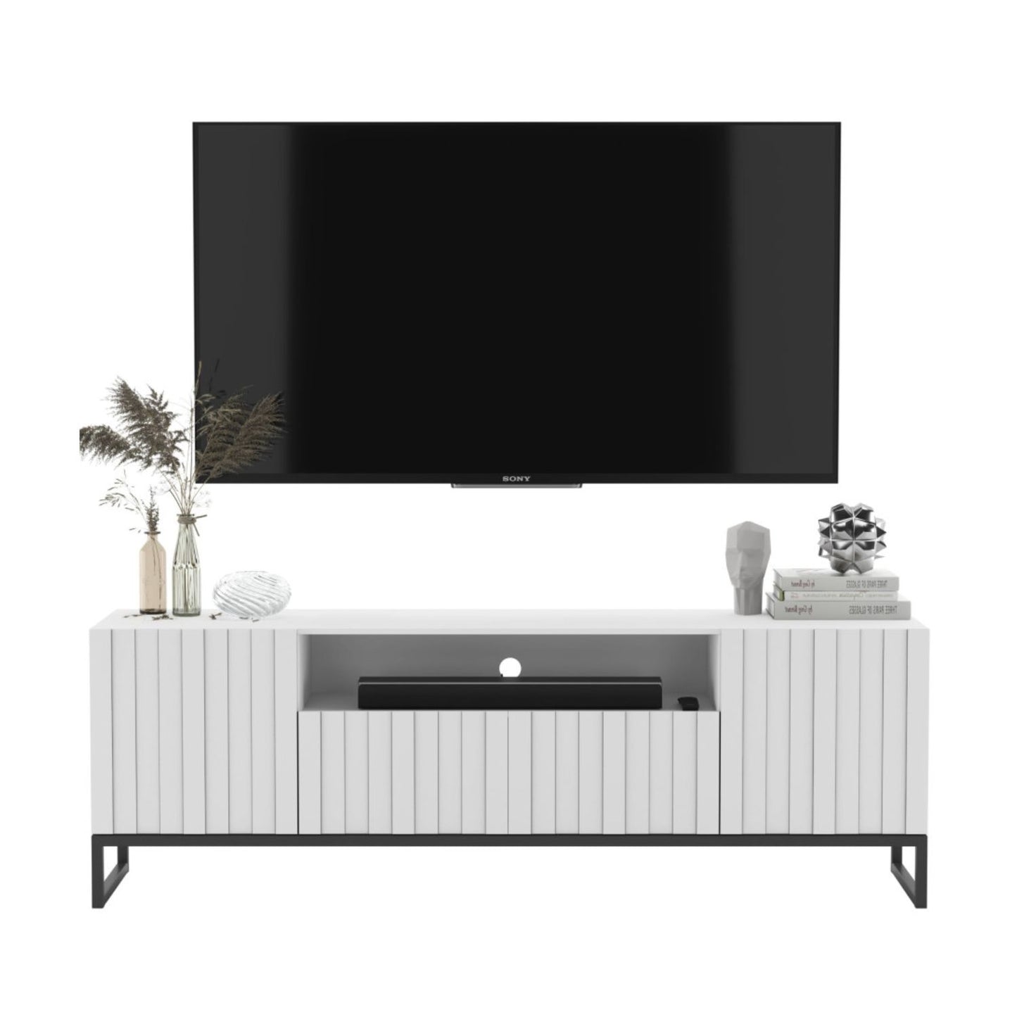 Elpis Glamour TV Cabinet Unit with Storage 150 cm - White Matt / Black Frame