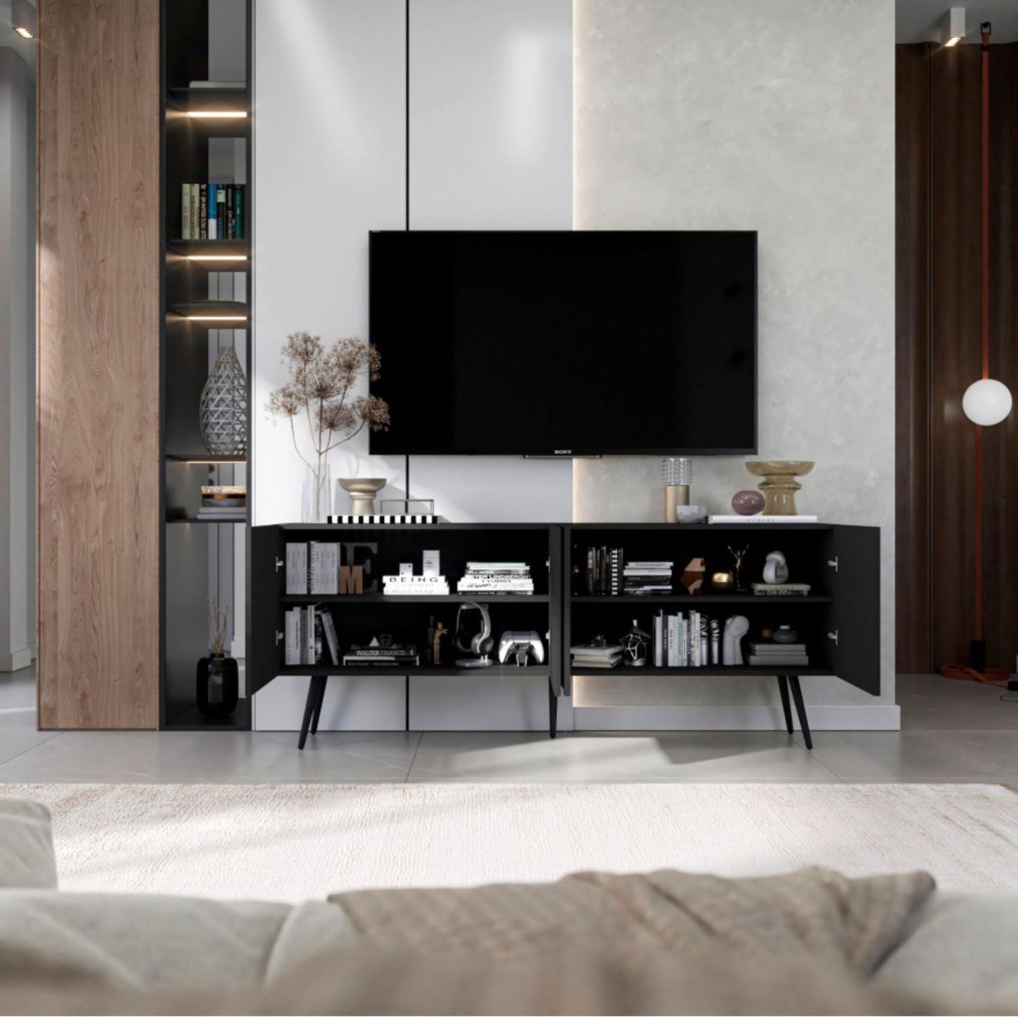 Elpis Glamour TV Cabinet Elegant Media Unit Push-to-Open - Black Matt