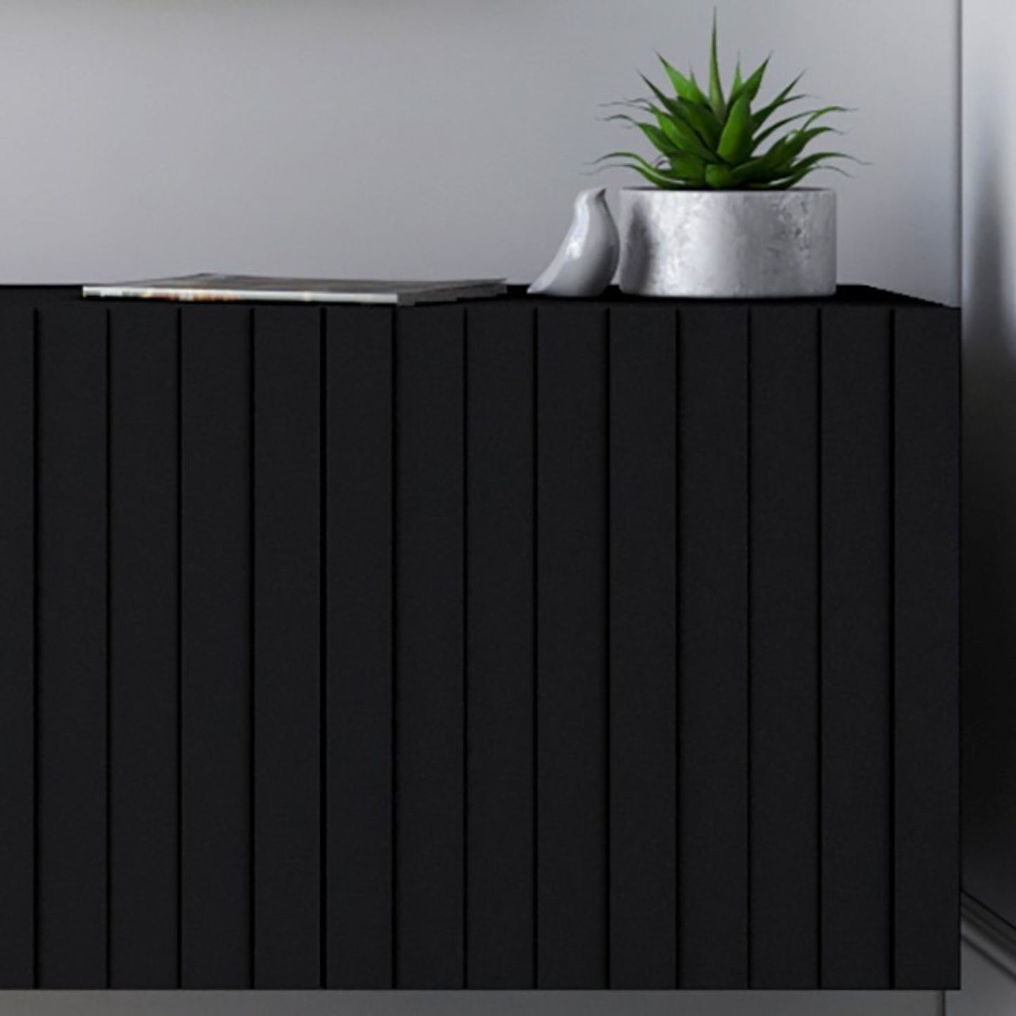 Elpis Glamour TV Cabinet Media Unit Extra Long 300 cm Wall Mounted - Black Matt