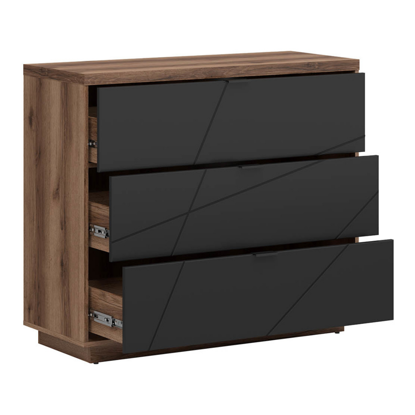 Faisa Chest of Drawers 106cm with 3 Drawers - Dark Delano Oak / Black Matt