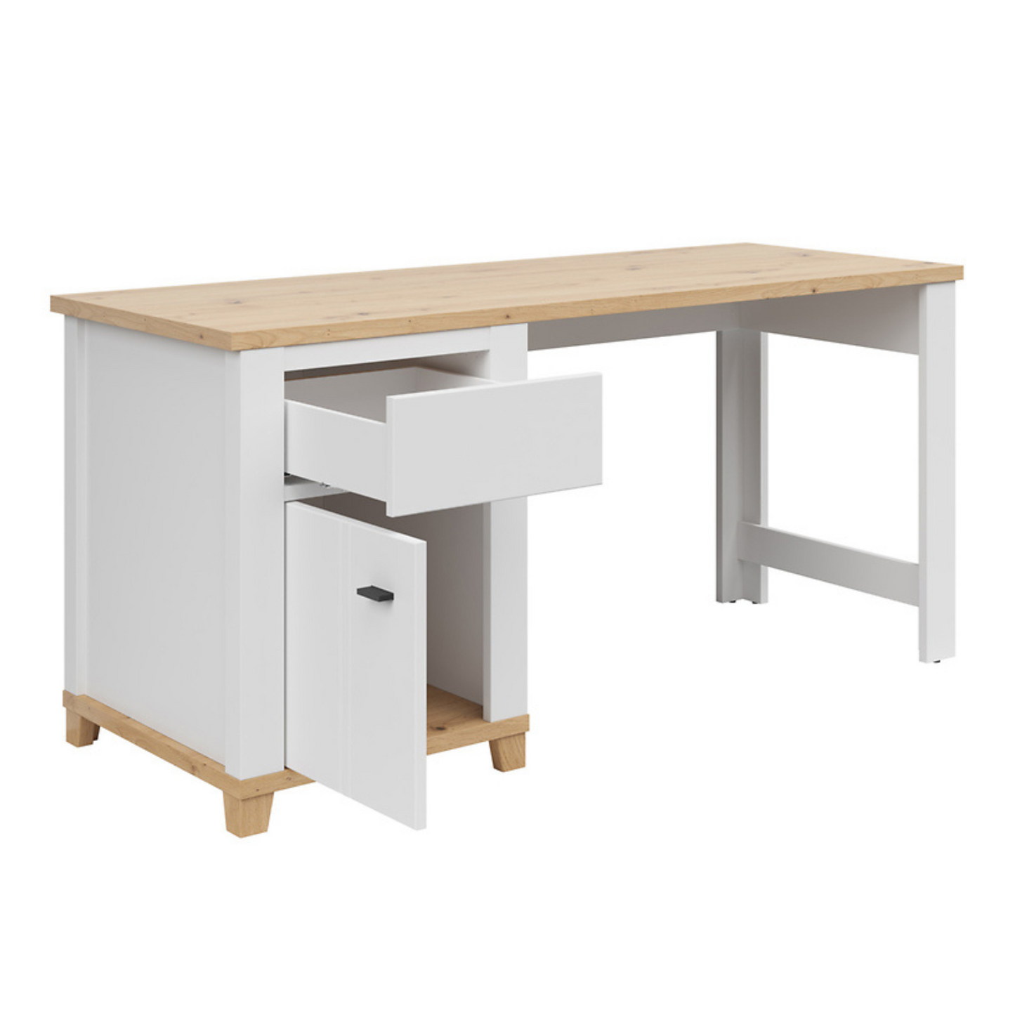 Hague - Desk 160cm with Door and Drawer - White / Artisan Oak