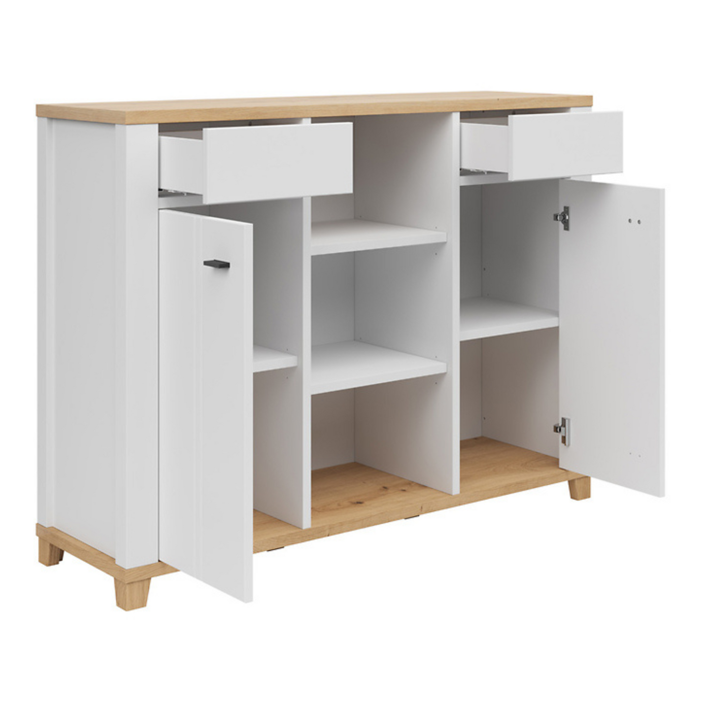 Hague Chest of Drawers 135cm with 2 Doors and Drawers - White / Artisan Oak