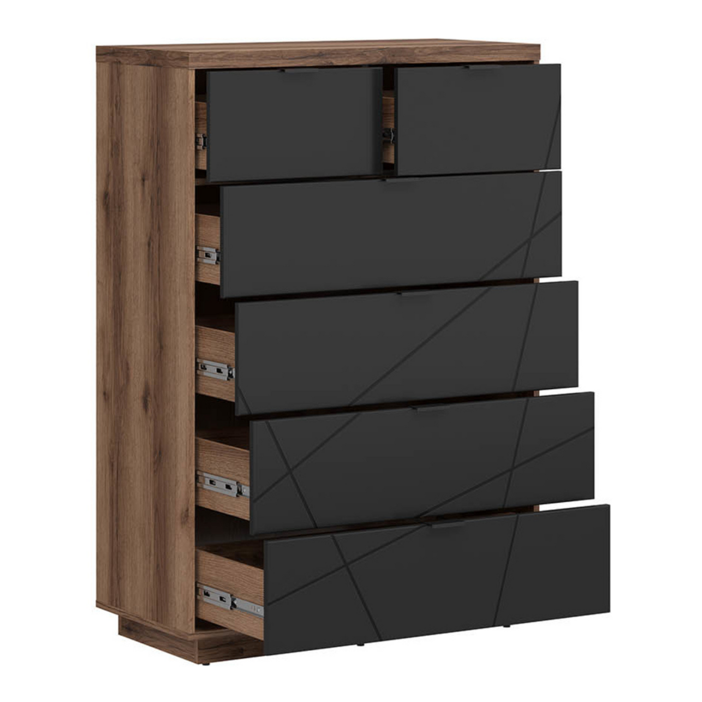 Faisa Chest of Drawers 90cm with 6 Drawers - Dark Delano Oak / Black Matt