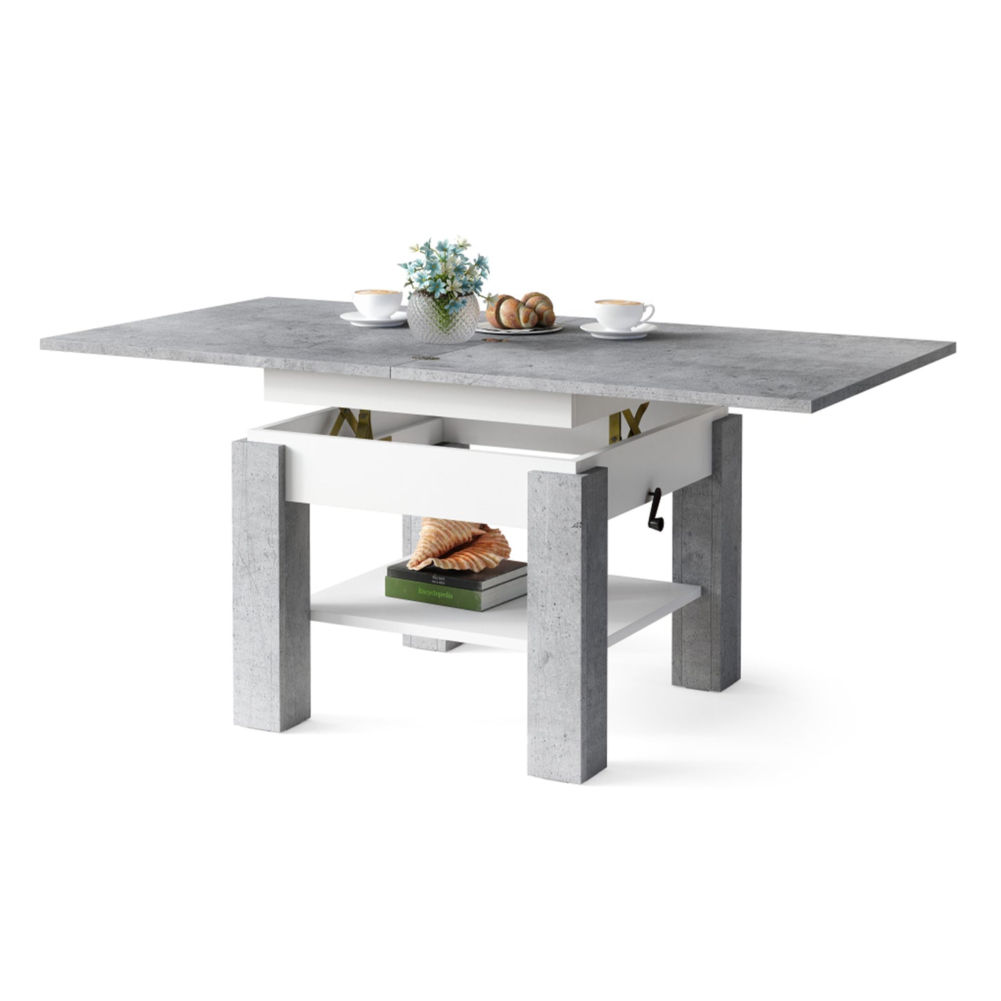 Clara 2 in 1 Extending Coffee / Dining Table 75-150cm - Concrete / White