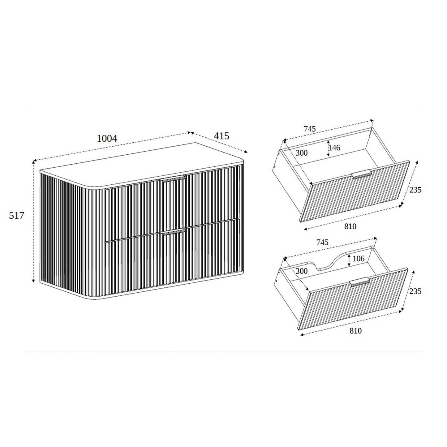 Elegance Glamour Style 2 Drawer Bathroom Wall Cabinet 100cm - Gold Craft Oak