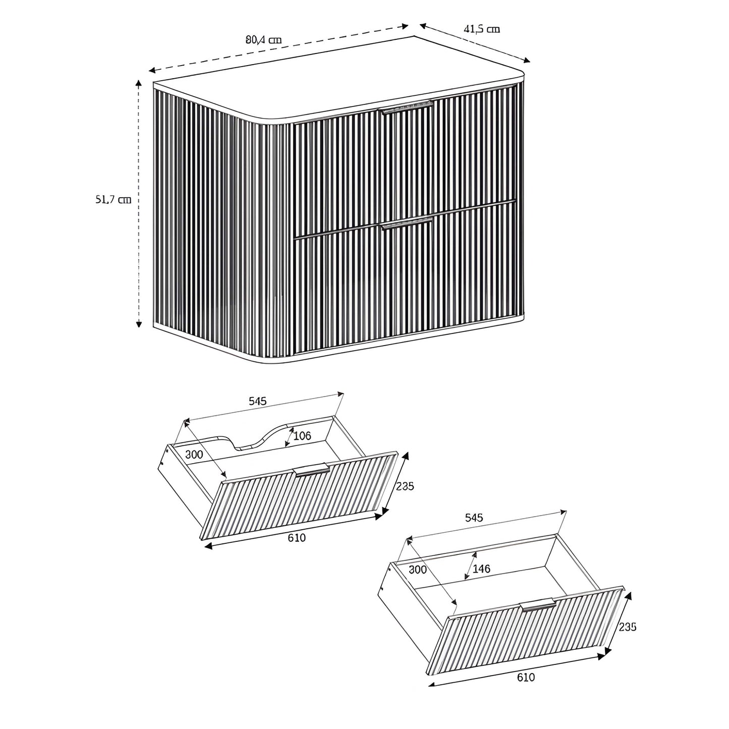 Elegance Glamour Style 2 Drawer Bathroom Vanity Cabinet 80cm - Walnut