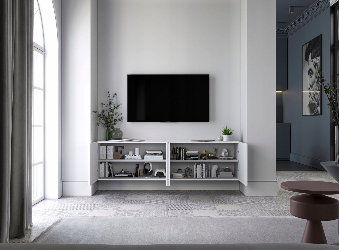 Elpis Glamour Wall-Mounted TV Cabinet with Storage 150 cm - White Matt