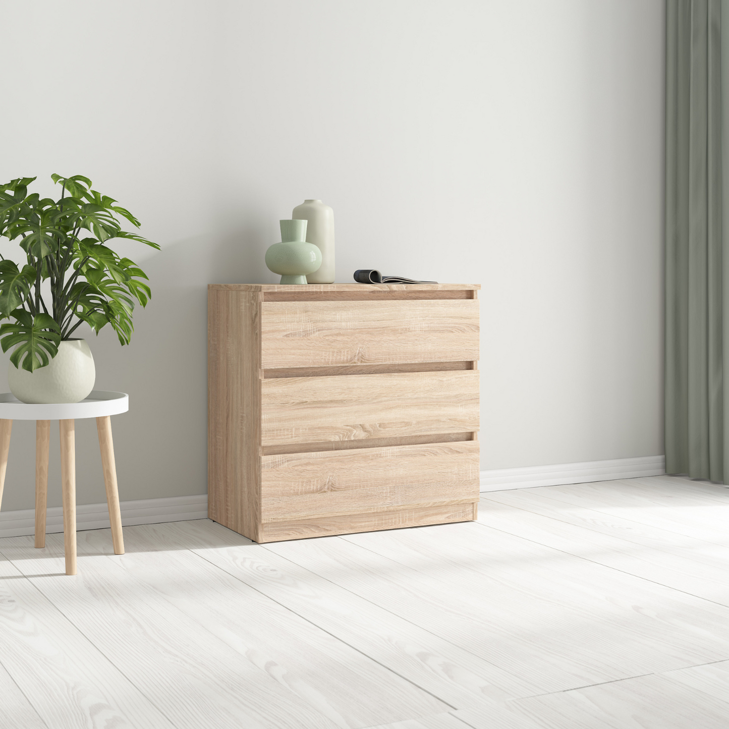 Exter Chest of Drawers 75 cm with 3 Drawers - Sonoma Oak