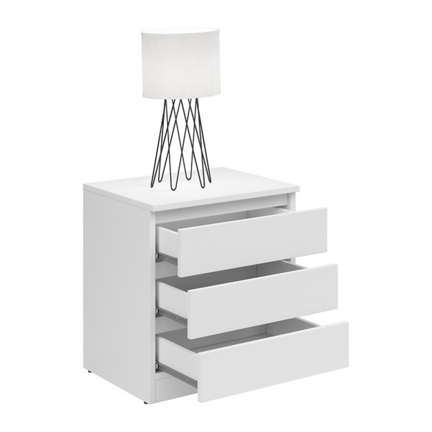 Ares Bedside Table 45cm with 3 Drawers - White