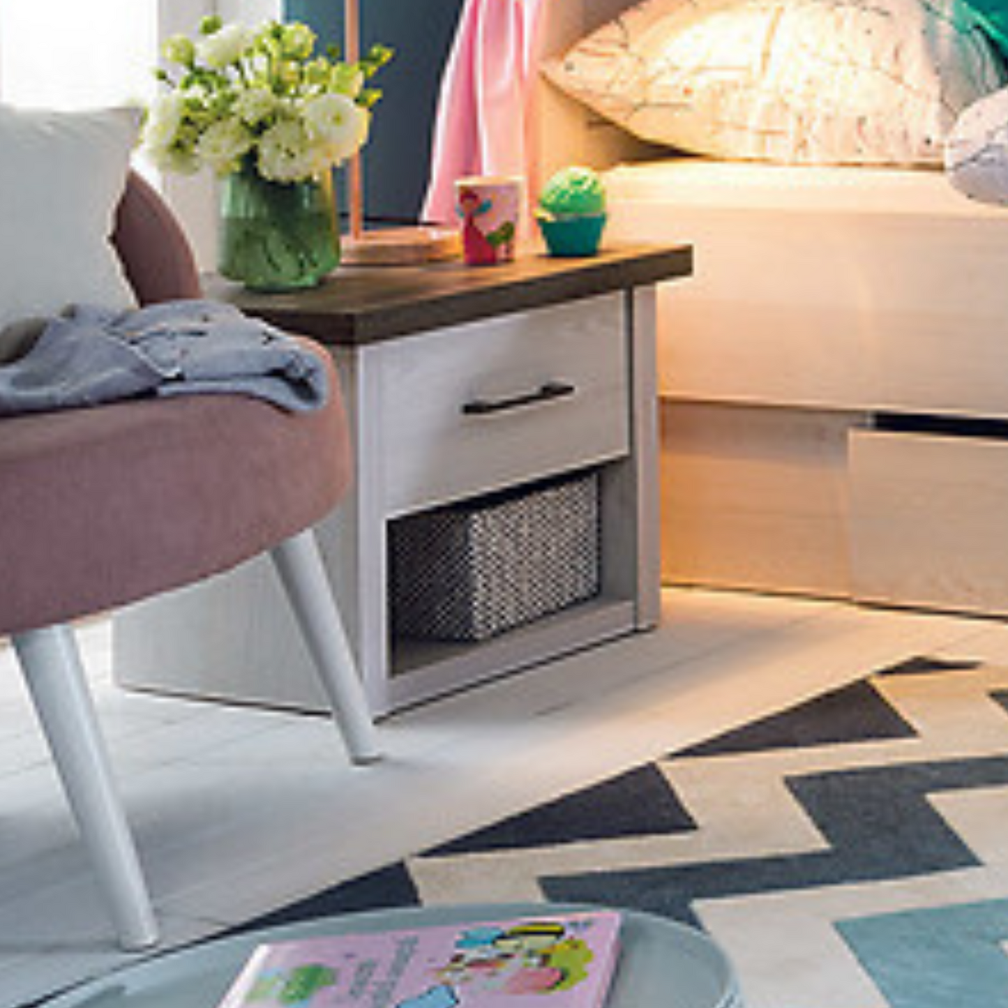 Loca Bedside Table 51cm with Drawer Light - Sibiu Larch / Dark Sonoma Oak