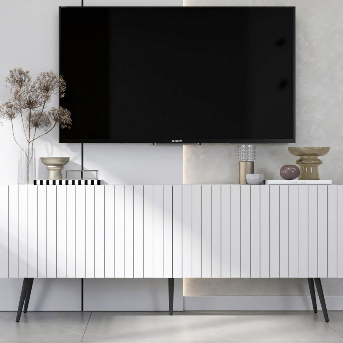 Elpis Glamour TV Cabinet Elegant Media Unit Push-to-Open - White Matt