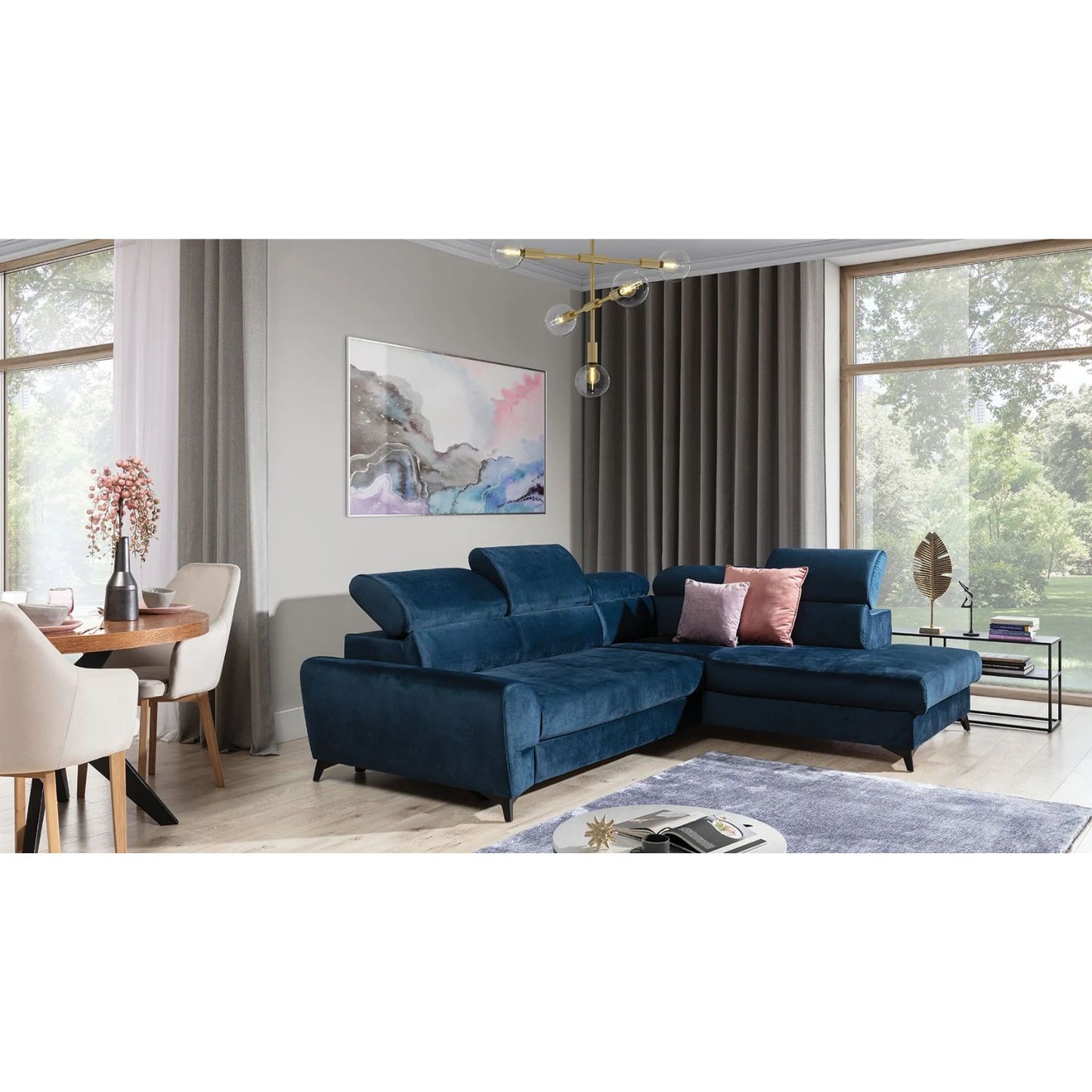 Swan Corner Sofa Bed with Storage-Blue