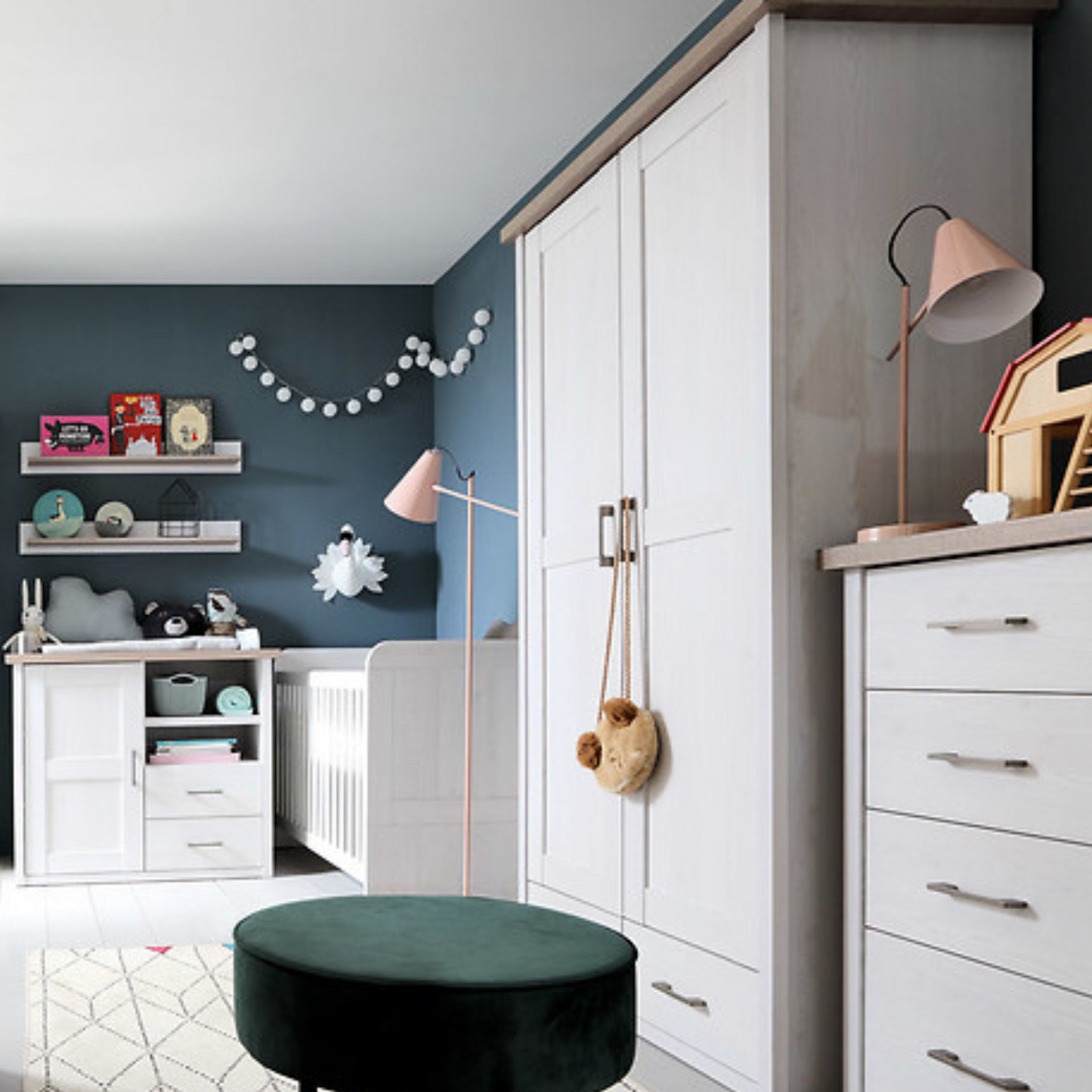 Loca Baby 2 Door Wardrobe with Drawers - Sibiu Larch / Dark Sonoma Oak