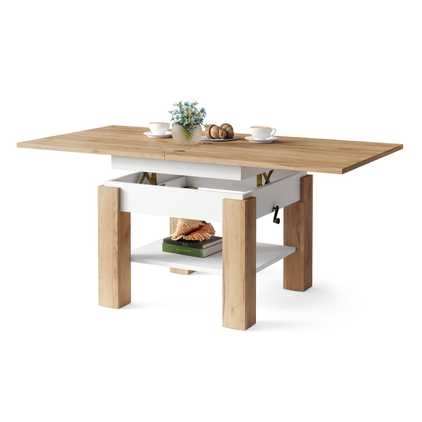 Clara 2 in 1 Extending Coffee / Dining Table 75-150cm - Golden Craft Oak / White