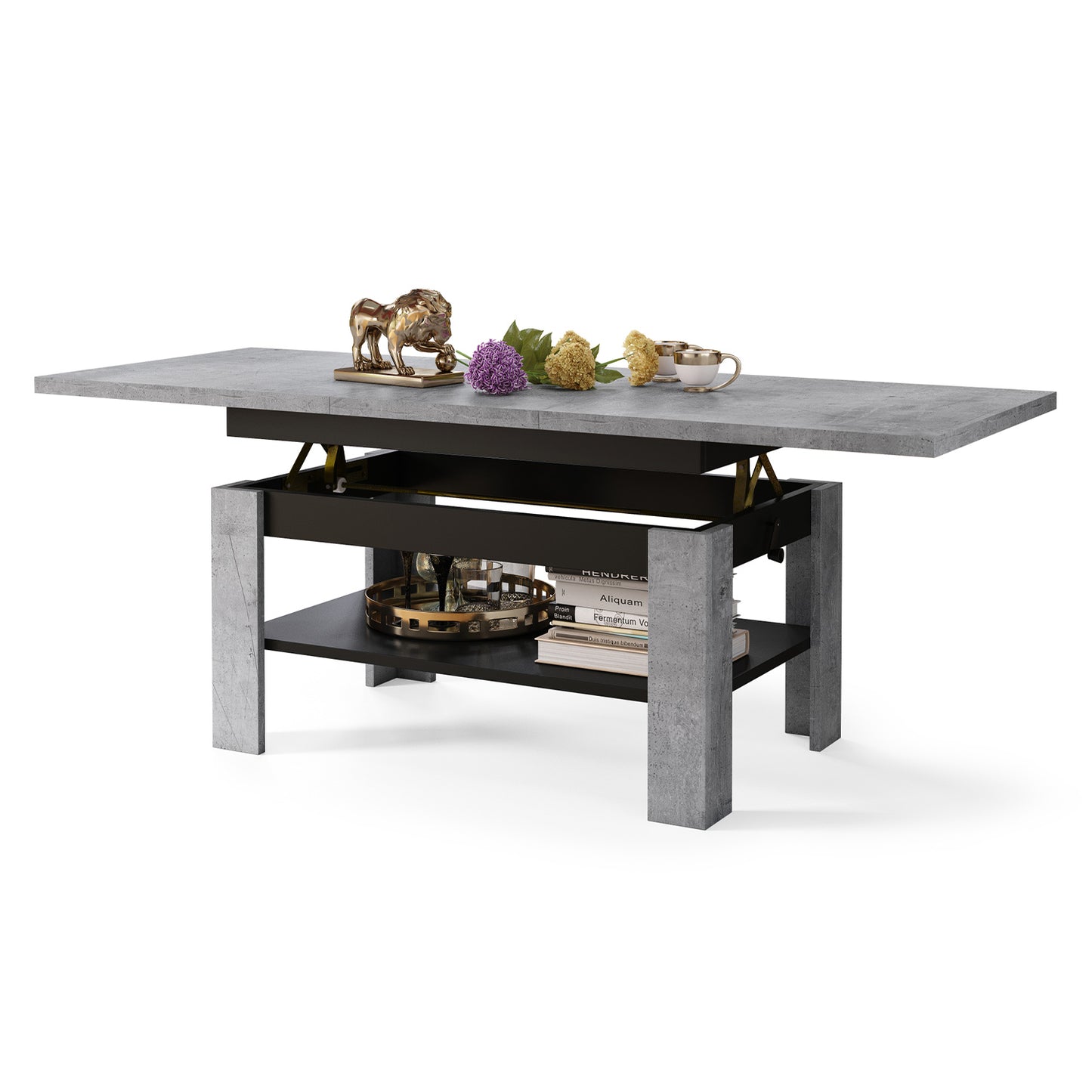 Runa 2 in 1 Extending Coffee / Dining Table 130-170cm - Concrete / Black