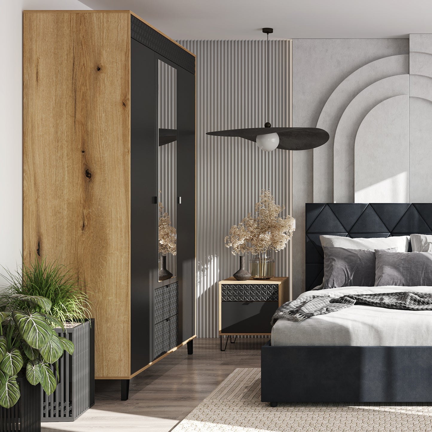 Bellano 3 Door 2 Drawers Wardrobe with Mirror