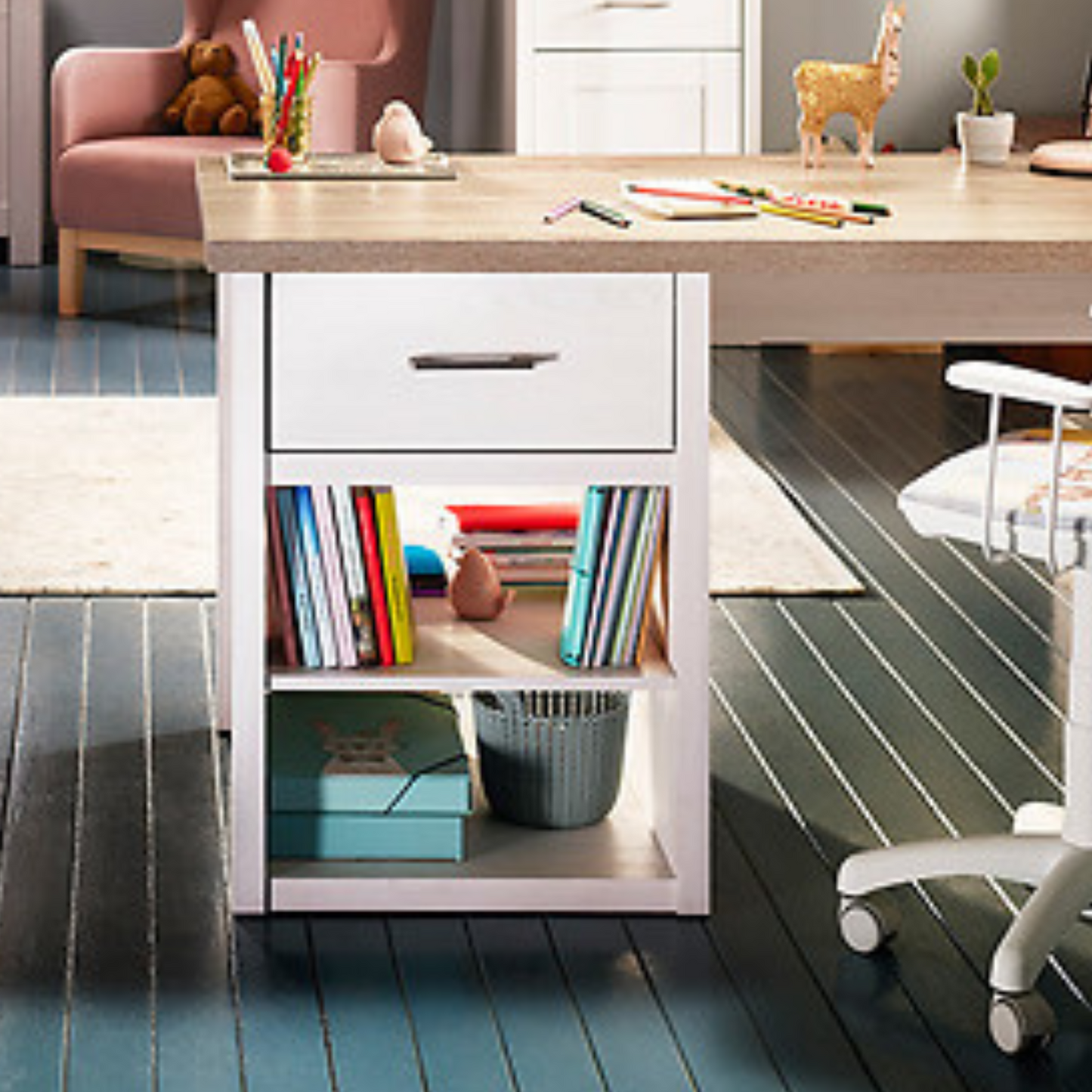 Loca Desk 141cm with Drawer and Shelves - Sibiu Larch / Dark Sonoma Oak