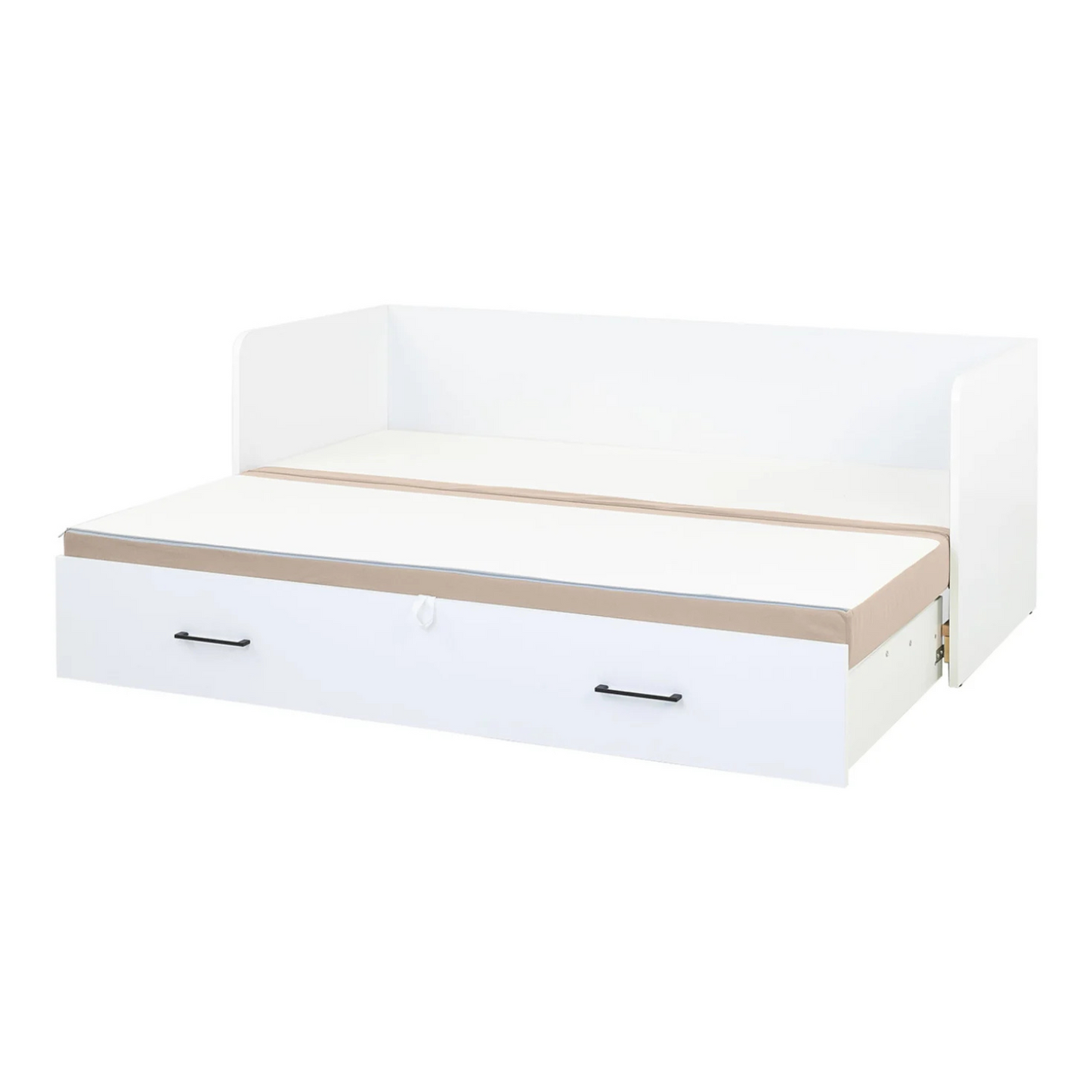 Exter Folding Bed with Container Mattress and Pillows - White Matt / Sand