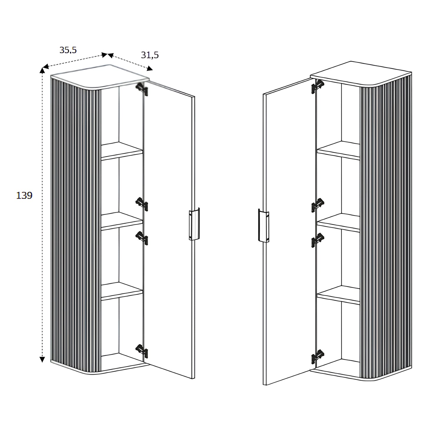 Elegance Glamour Style Tall Bathroom Wall Cabinet - Walnut