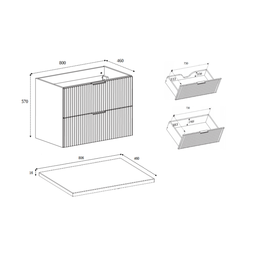 Flow Wall-Mounted 2 Bathroom Vanity Cabinets Set 80cm with Worktop - Gold Craft Oak