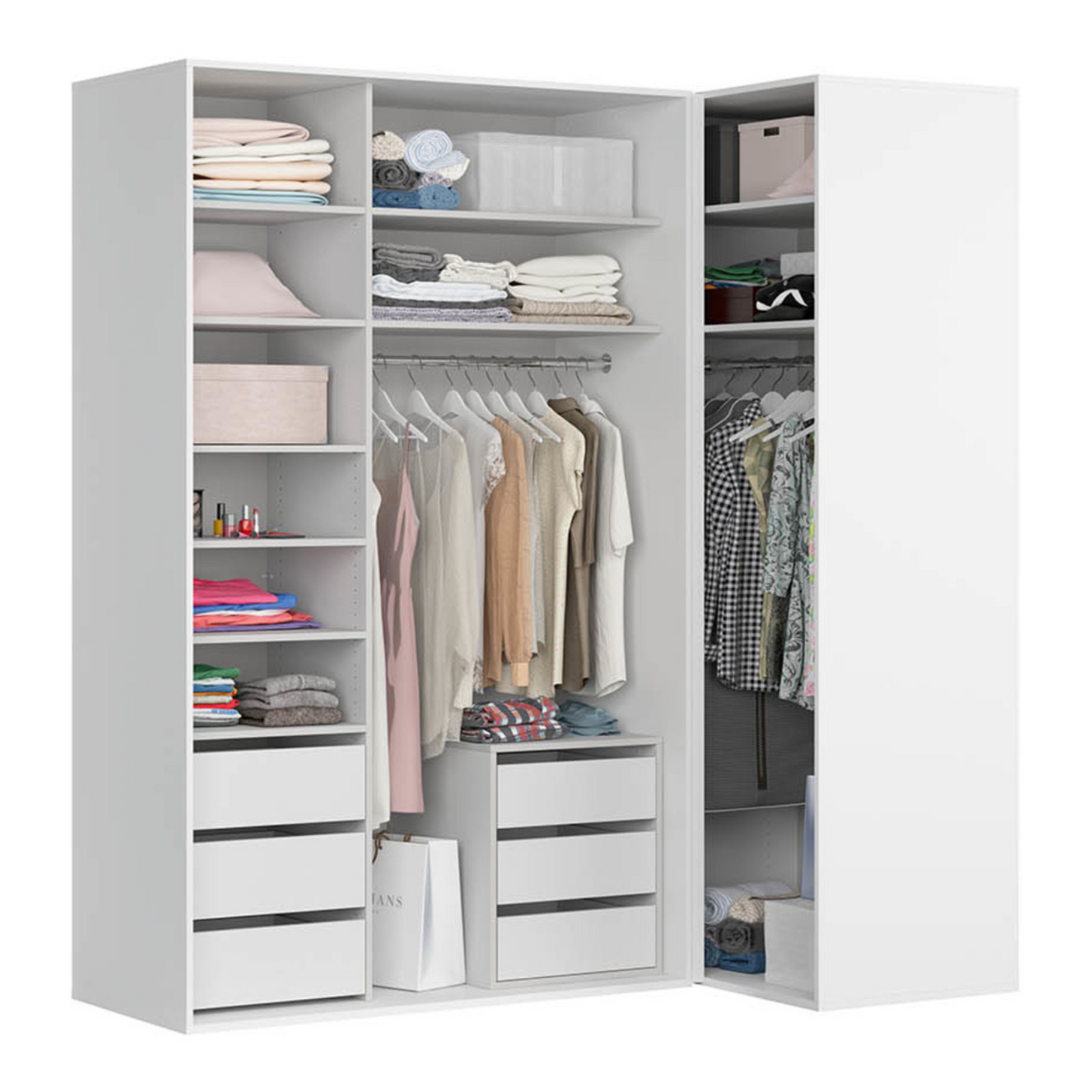 Flexi Mirror Glass Corner Wardrobe - White