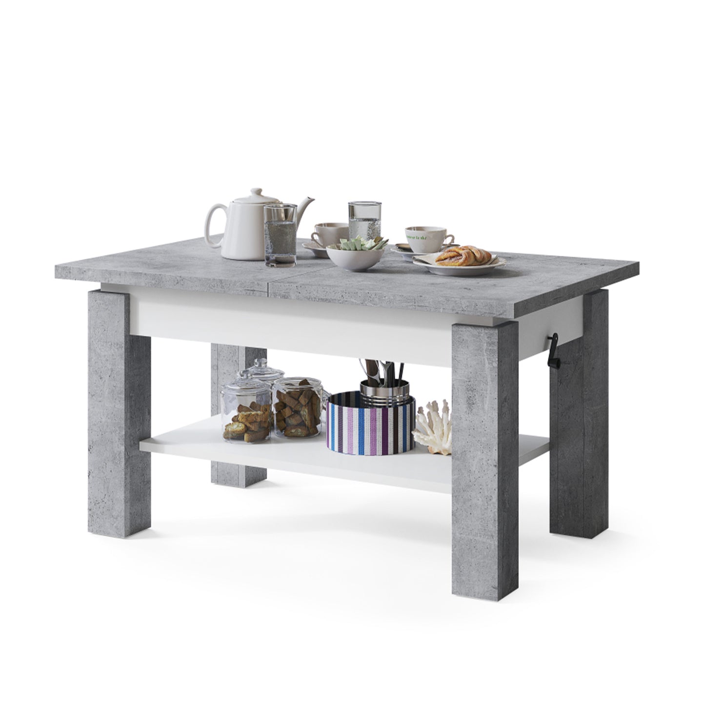 Alva 2 in 1 Extending Coffee / Dining Table 110-150cm - Concrete / White