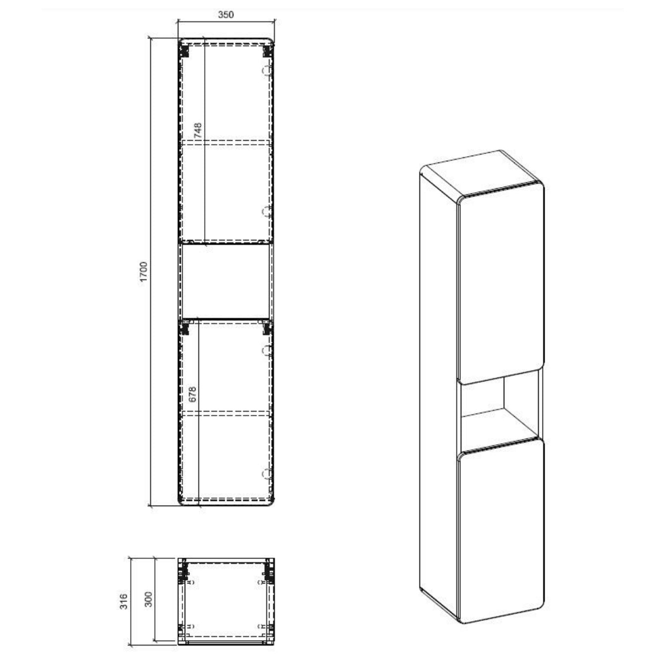 Aruba Modern Wall-Mounted Tall Bathroom Storage Cabinet – White / Oak Craft