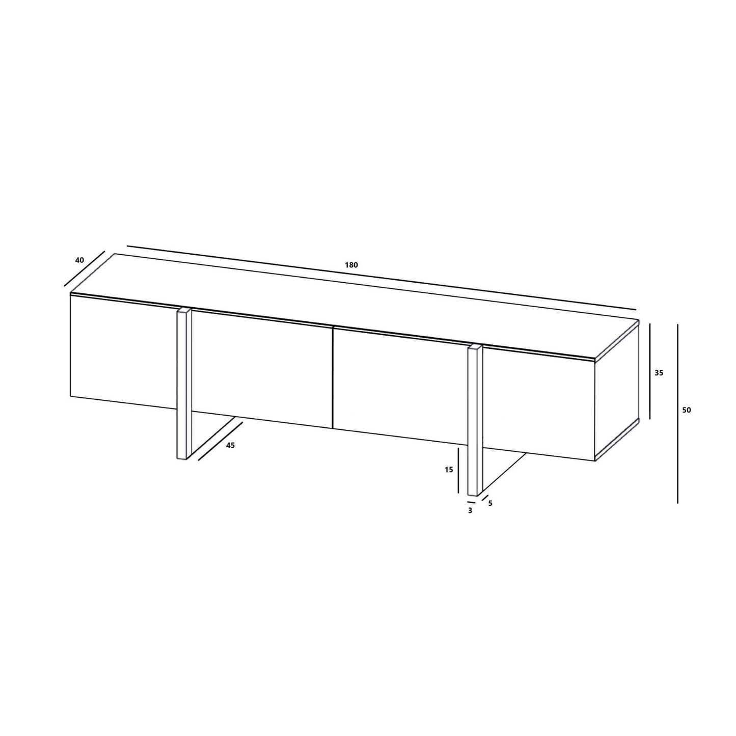 KYOTO Glamour Modern Loft Style TV Cabinet 180 cm TV Stand - Black Matt