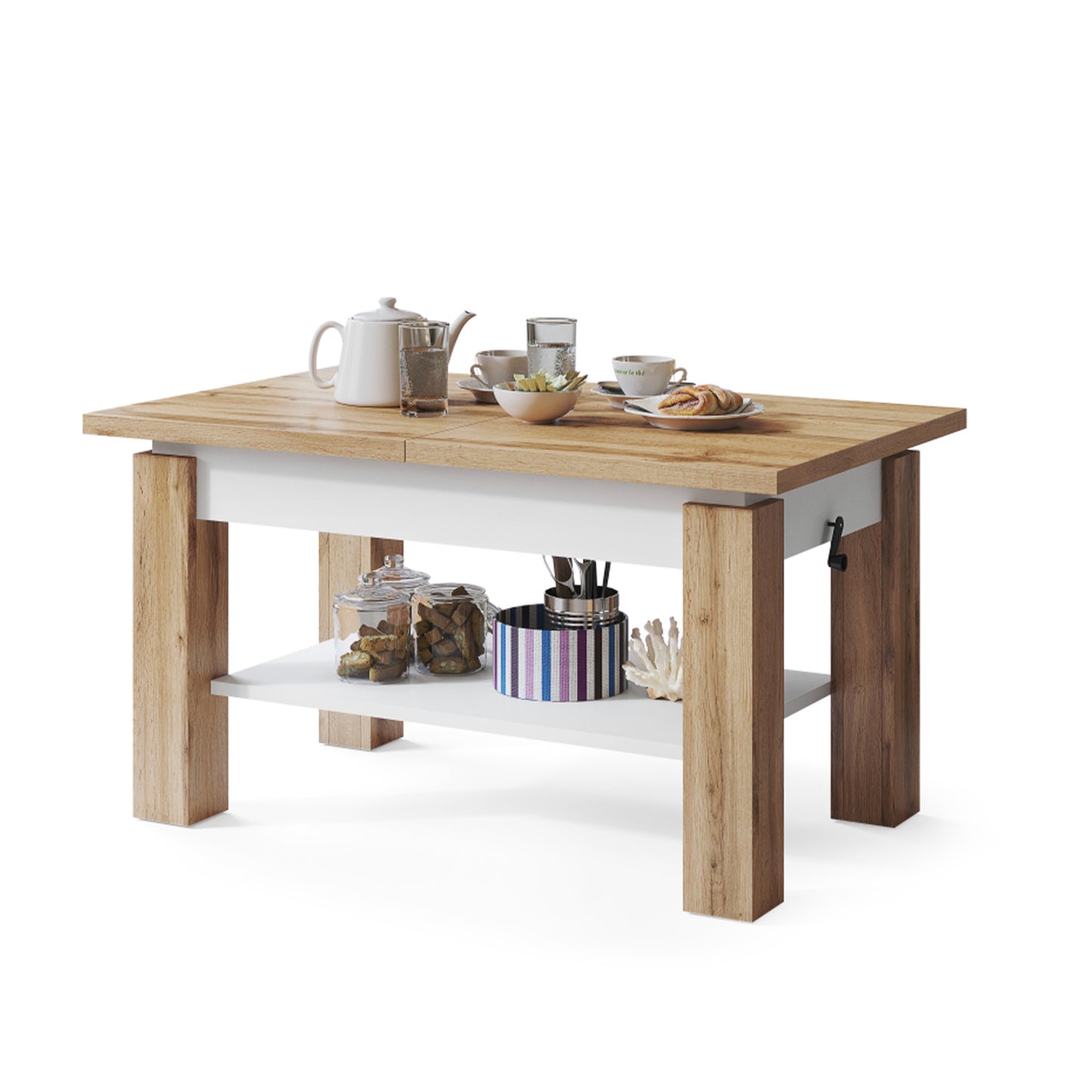Alva 2 in 1 Extending Coffee / Dining Table 110-150cm - Wotan Oak / White