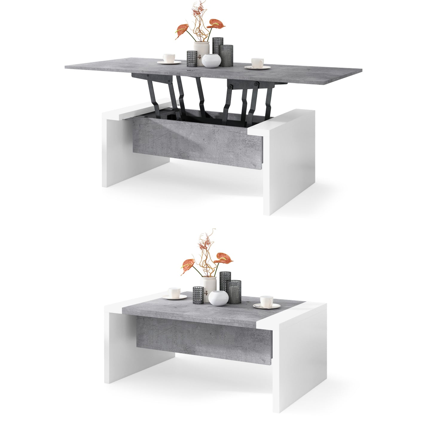 Soffie 2 in 1 Extending Coffee / Dining Table 100-170cm - Concrete / White