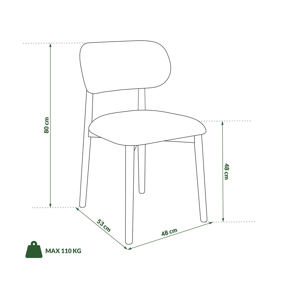 Almo Set of 2 Upholstered Dining Chairs with Solid Oak Frame - Terracotta
