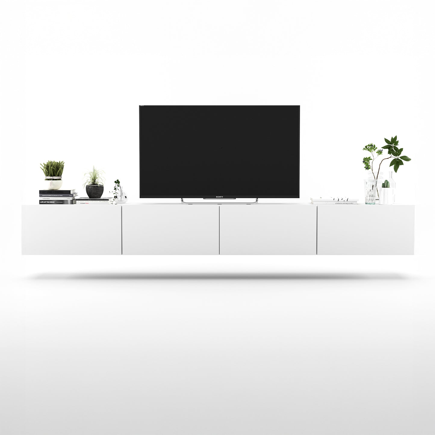 Enjoy Minimalist Wall-Mounted TV Unit – 4-Door Wide Design - White