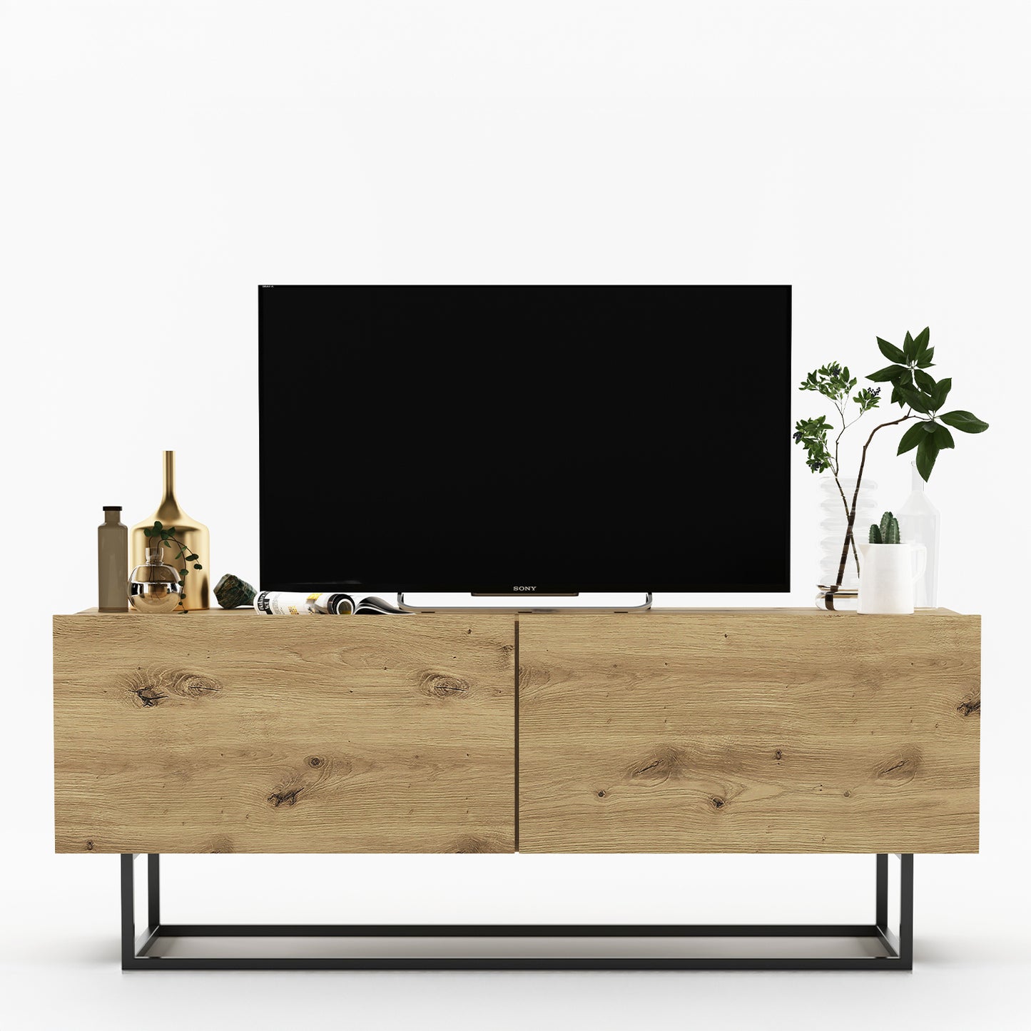 Enjoy Minimalist Freestanding TV Unit with Metal Base – Oak Artisan